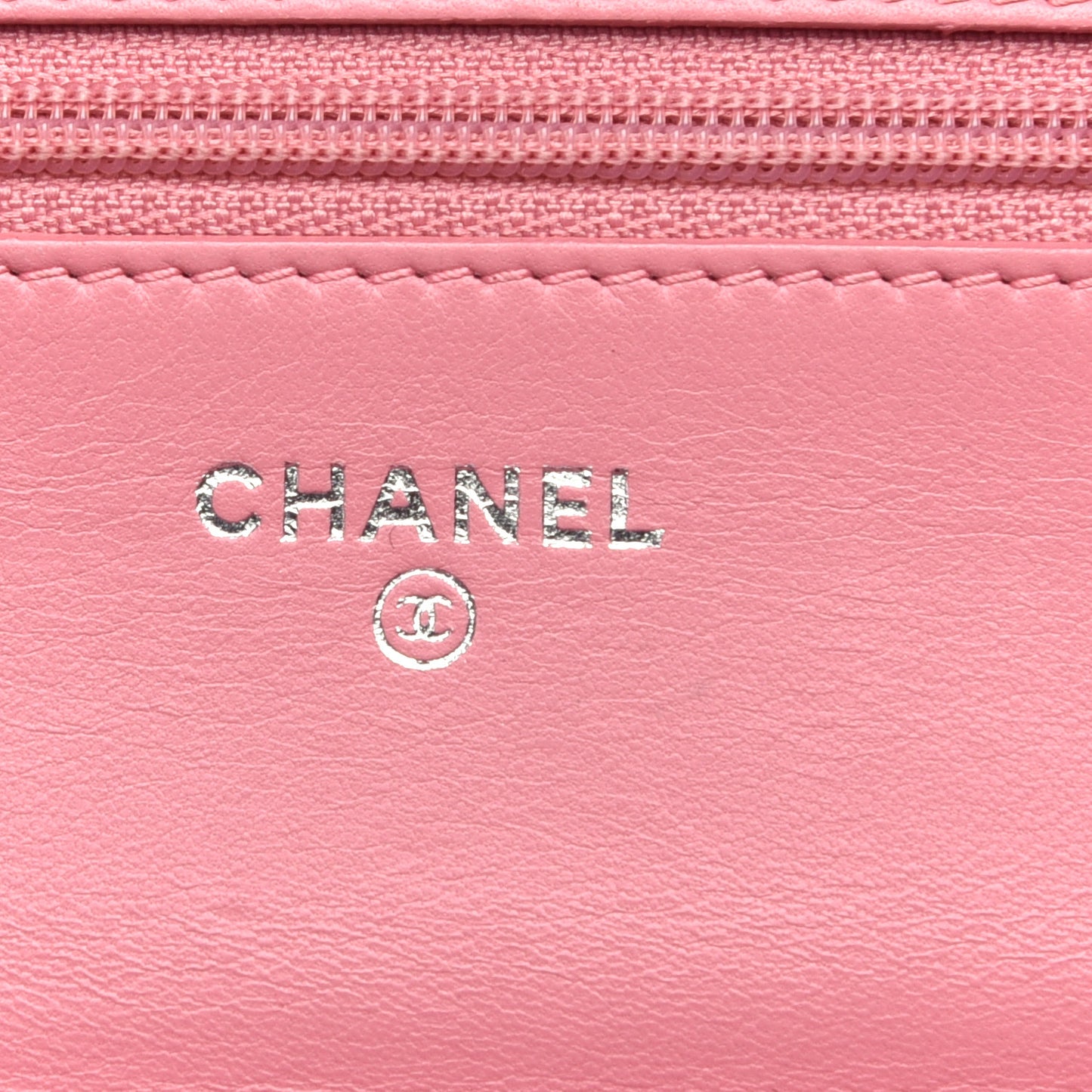 Lambskin Camellia Embossed Wallet On Chain WOC Pink