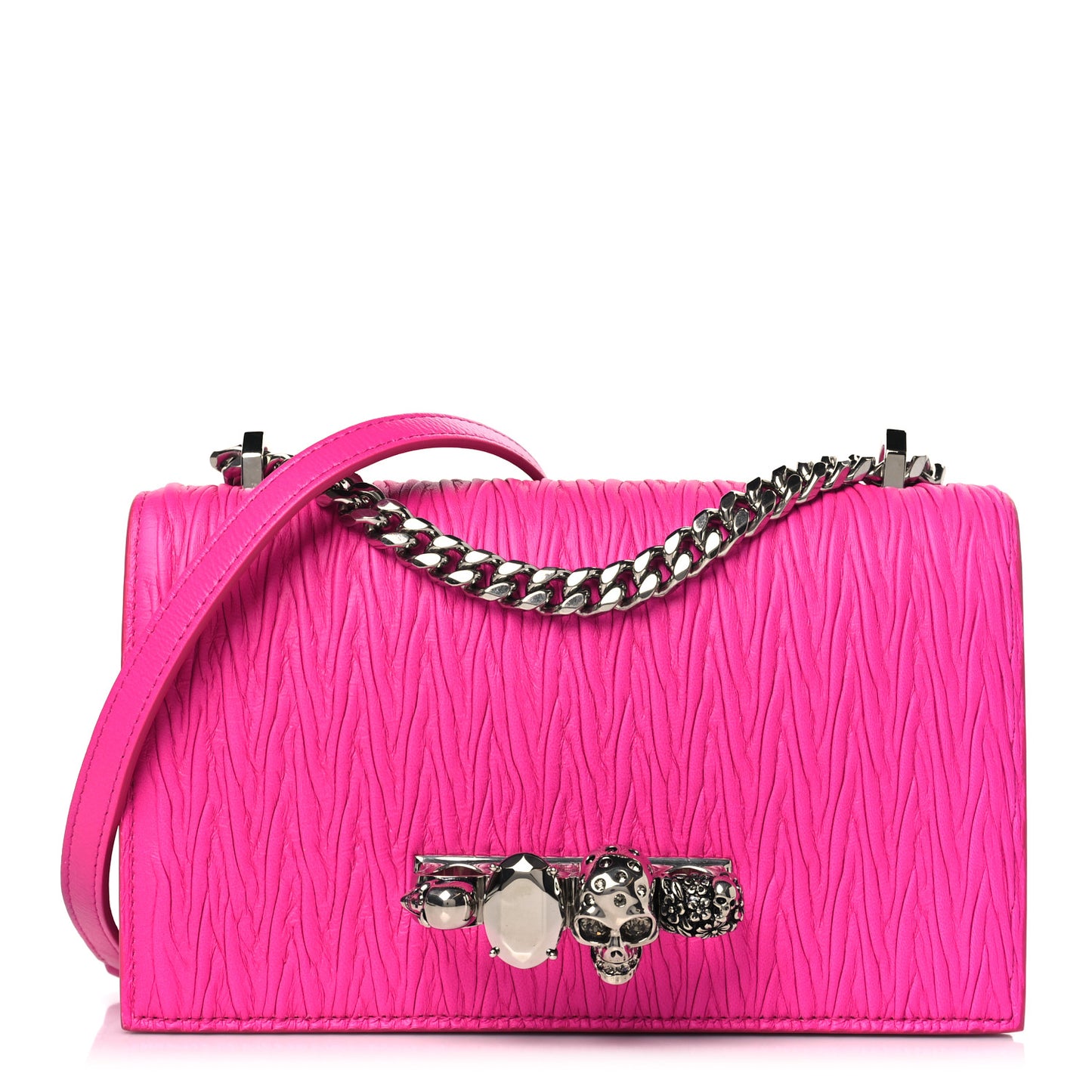 Lambskin Pleated Knuckle Shoulder Bag Fuchsia