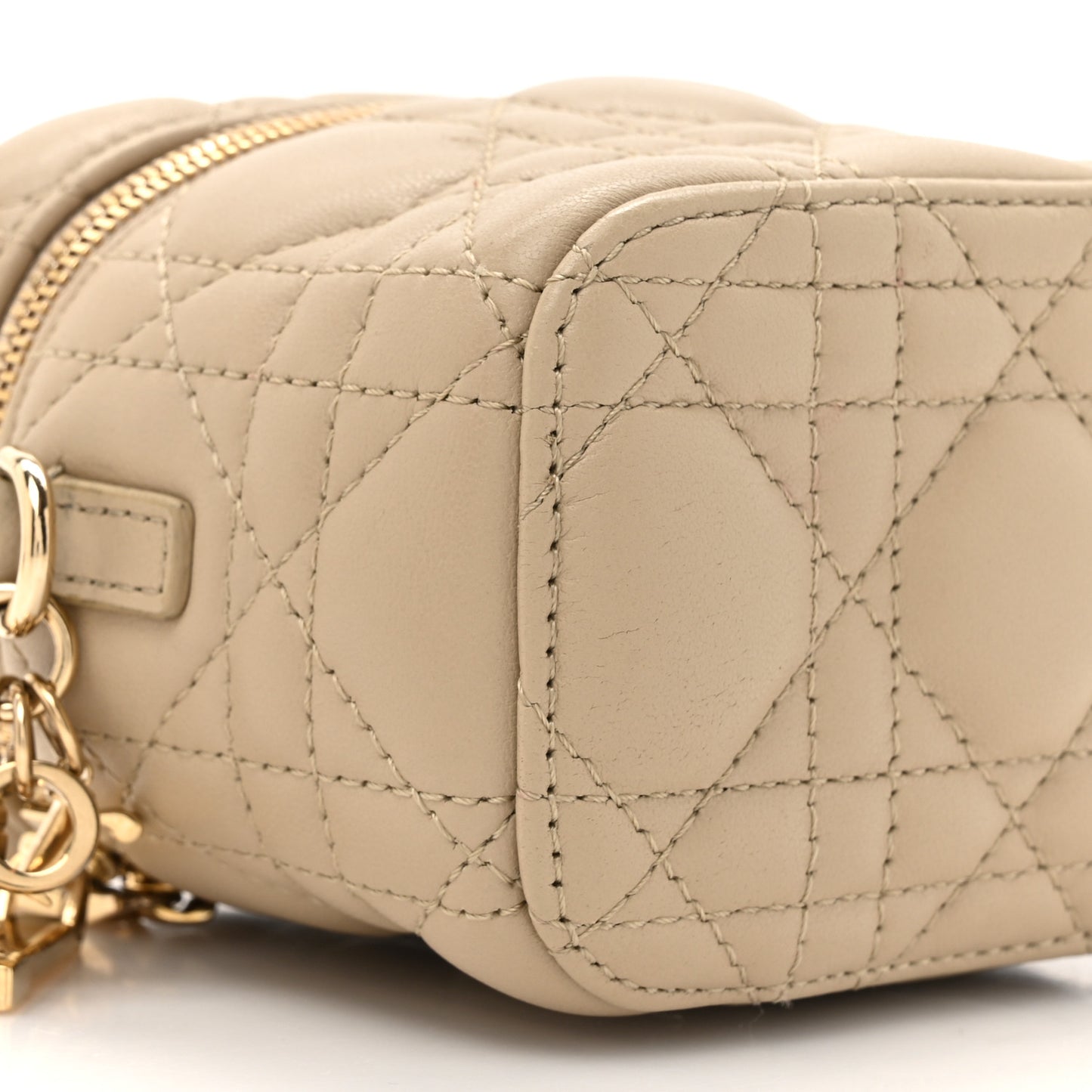 Lambskin Cannage Micro Lady Dior Vanity Case Beige