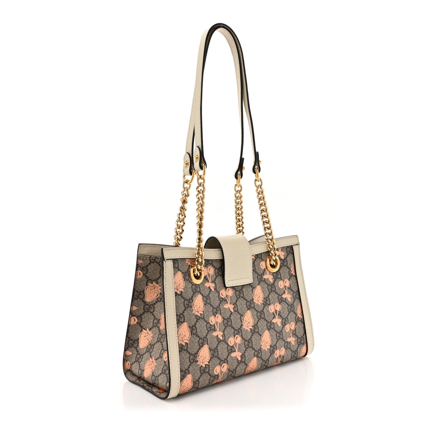 GG Supreme Monogram Berry Textured Dollar Calfskin Small Padlock Tote Beige Ebony Light Copper Mystic White