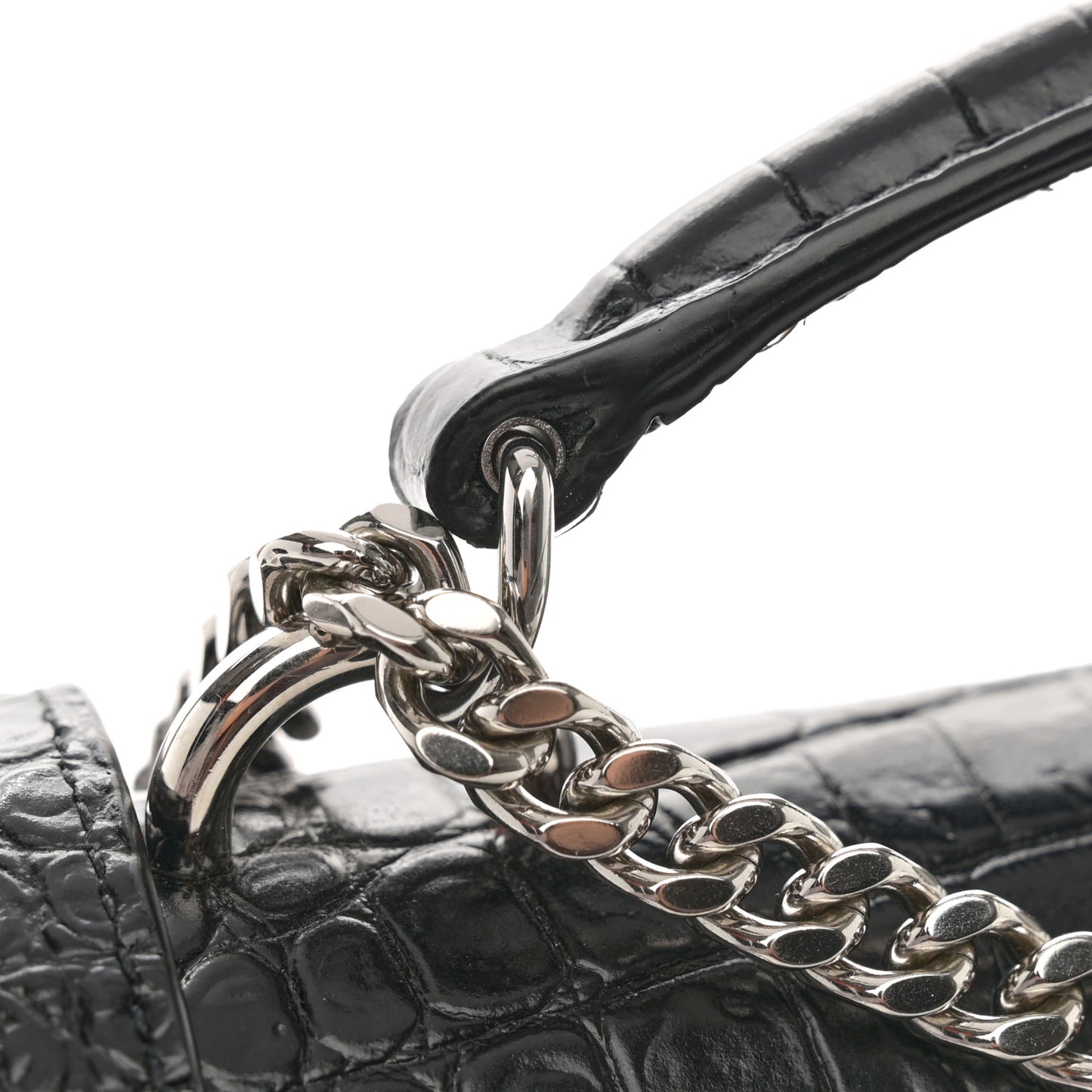 Calfskin Crocodile Embossed Monogram Sunset Chain Wallet Black