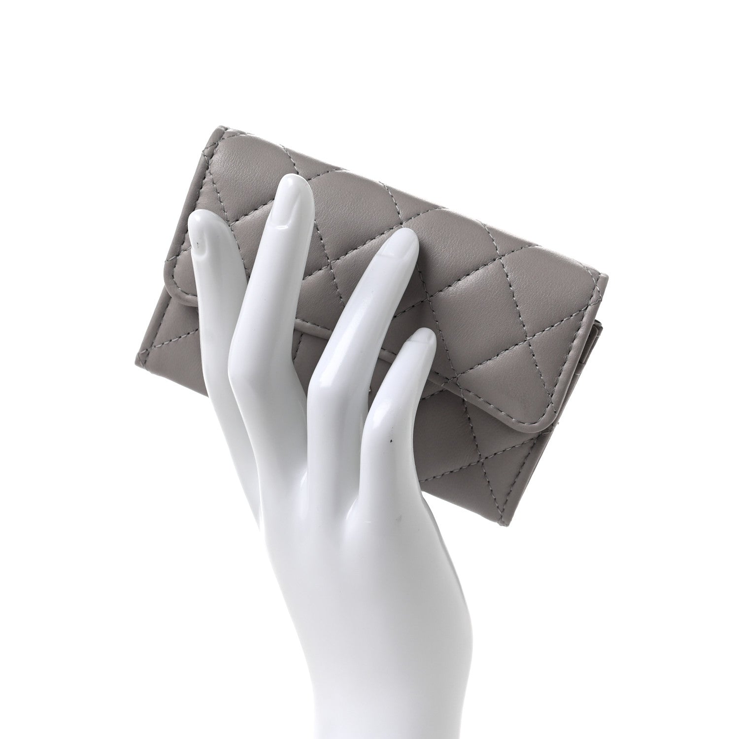 Chanel Lambskin Quilted Flap Card Holder Wallet Grey 2 of 11