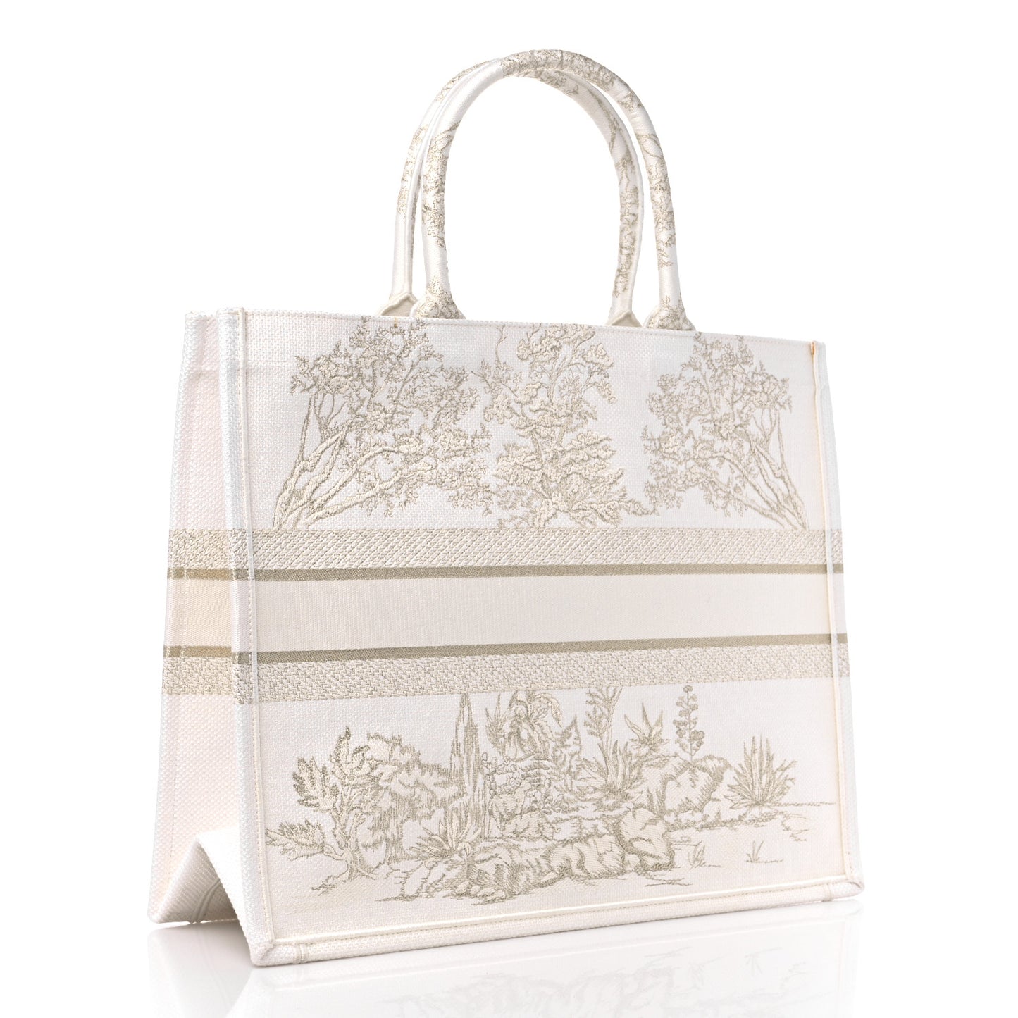 Canvas Embroidered Large Around The World Book Tote Gold