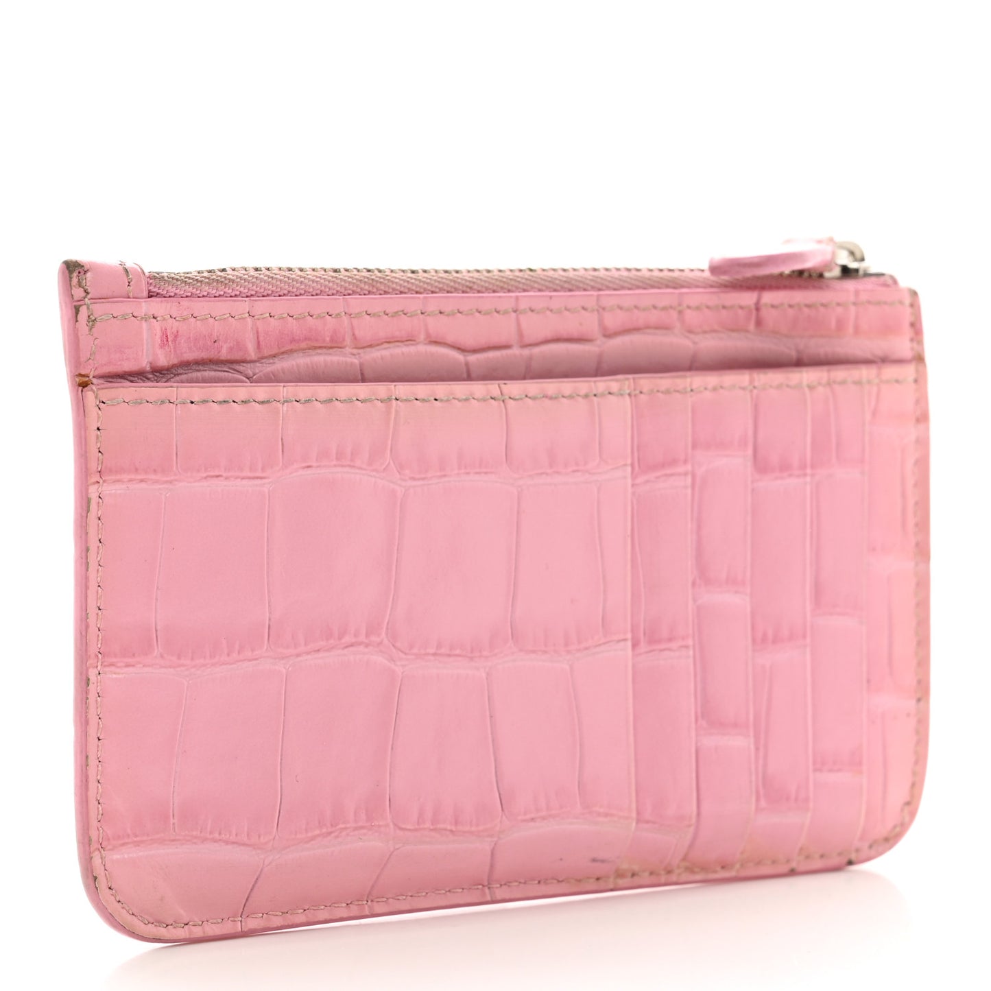 Shiny Calfskin Logo Crocodile Embossed Large Cash Long Coin Card Holder Pink Black