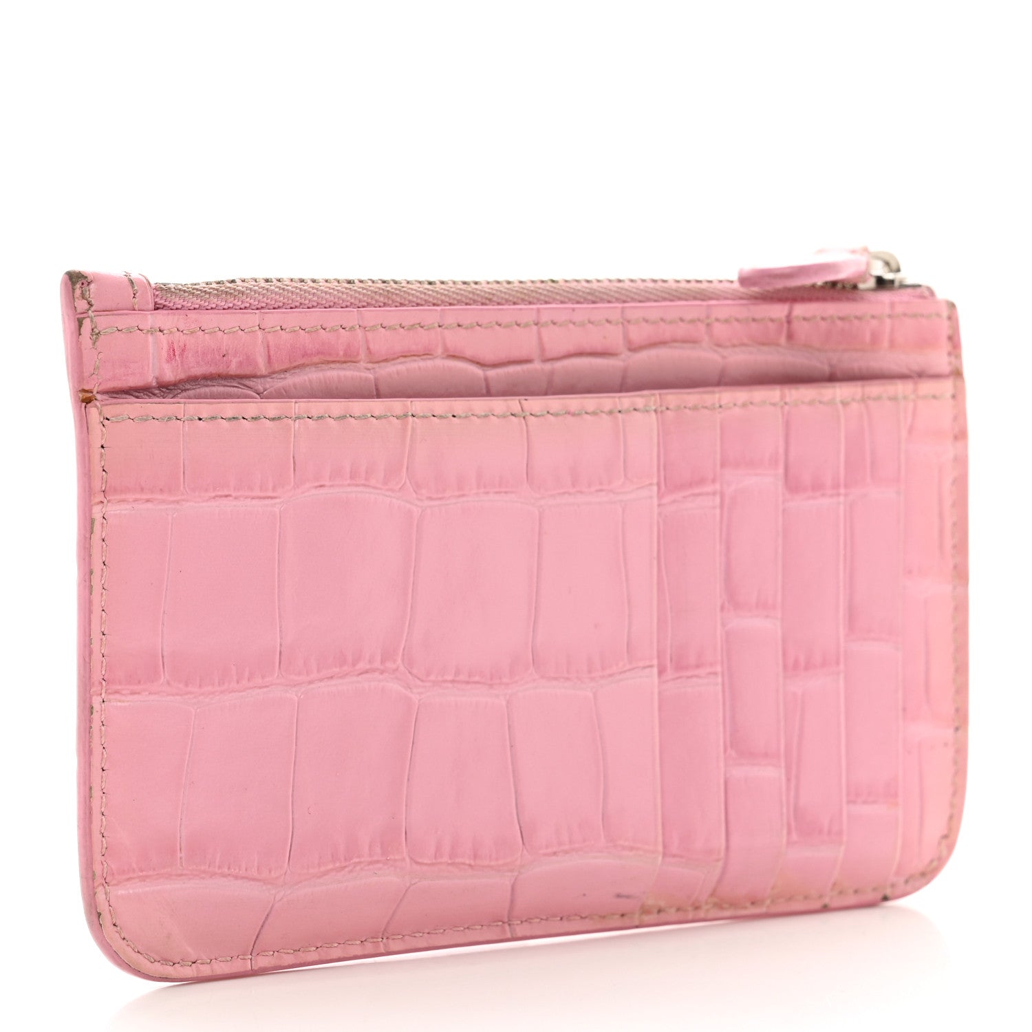 Balenciaga Shiny Calfskin Logo Crocodile Embossed Large Cash Long Coin Card Holder Pink Black 3 of 8