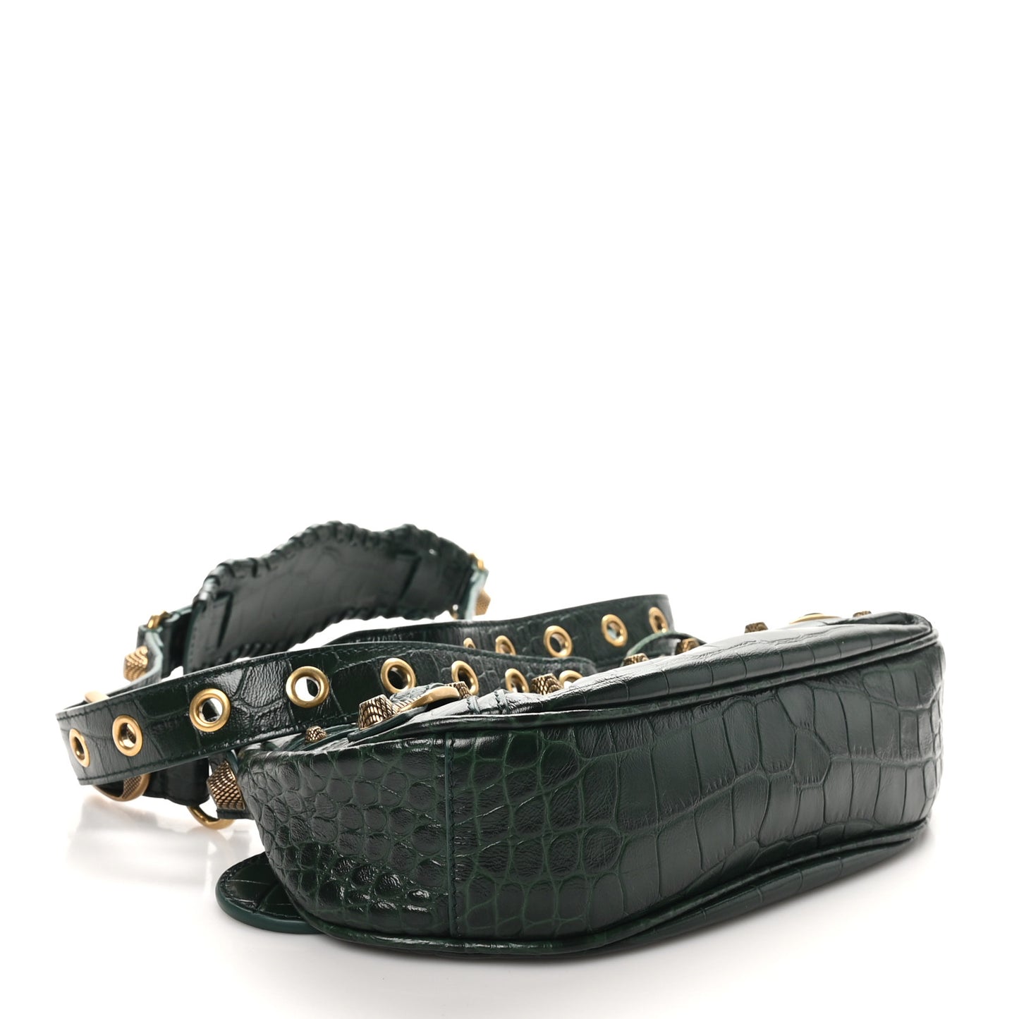 Extra Supple Calfskin Crocodile Embossed Le Cagole Shoulder Bag XS Forest Green