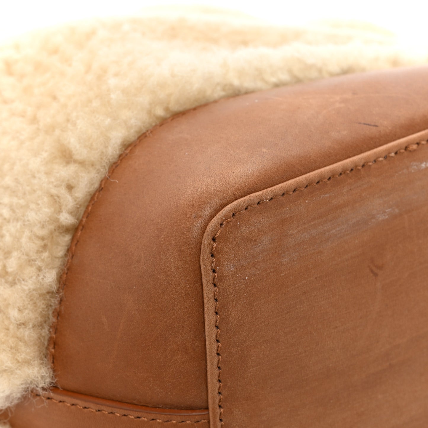 Shearling Calfskin Small Emmanuelle Bucket Bag Natural Beige