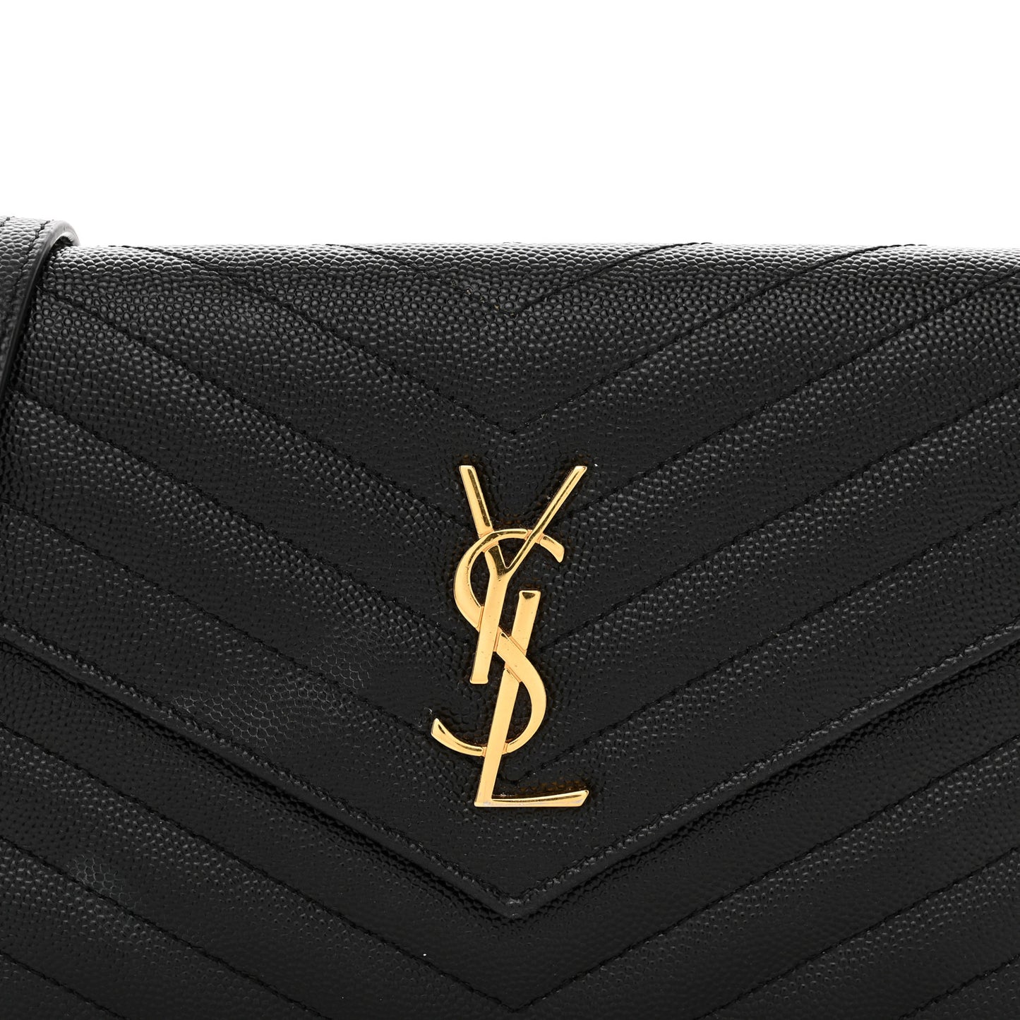 Grain De Poudre Matelasse Chevron Monogram Envelope Chain Wallet Black