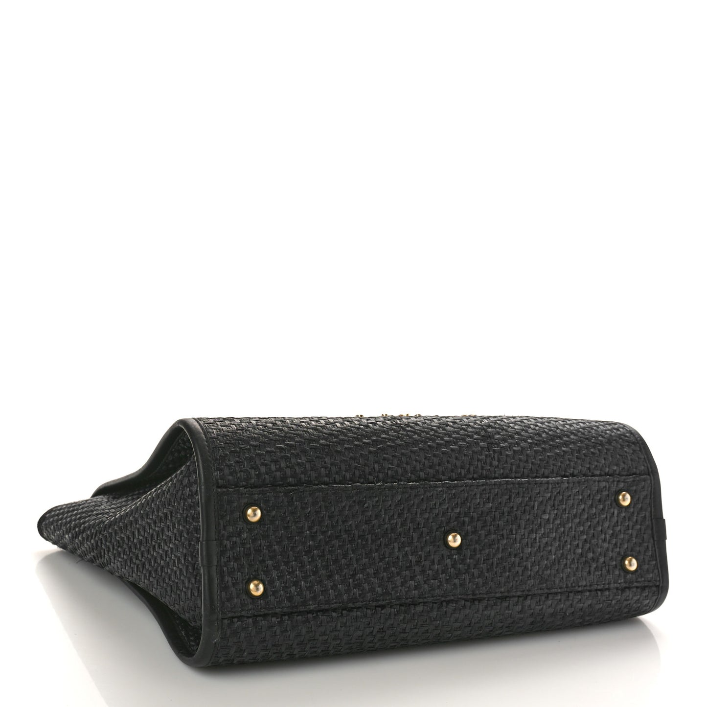 Straw Raffia Calfskin Chain Small Deauville Tote Black