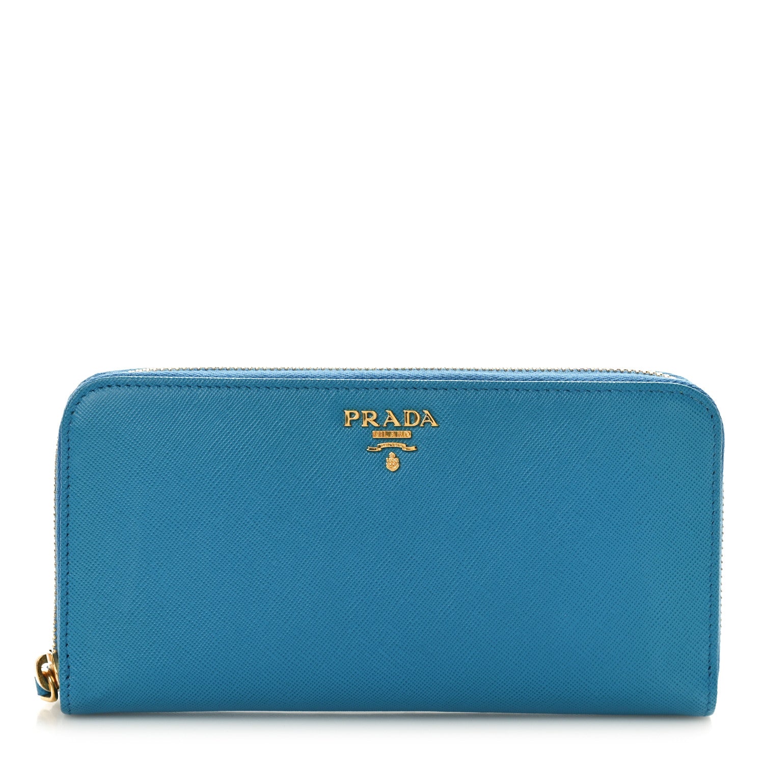 Prada Saffiano Metal Zip Around Wallet Celeste 1 of 7
