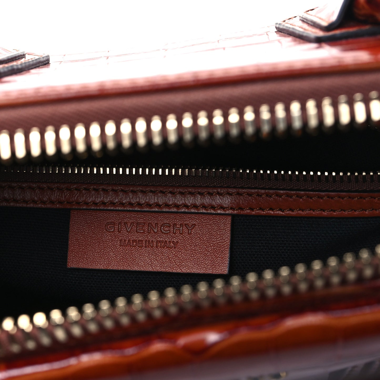 Calfskin Crocodile Embossed Small Antigona Cognac