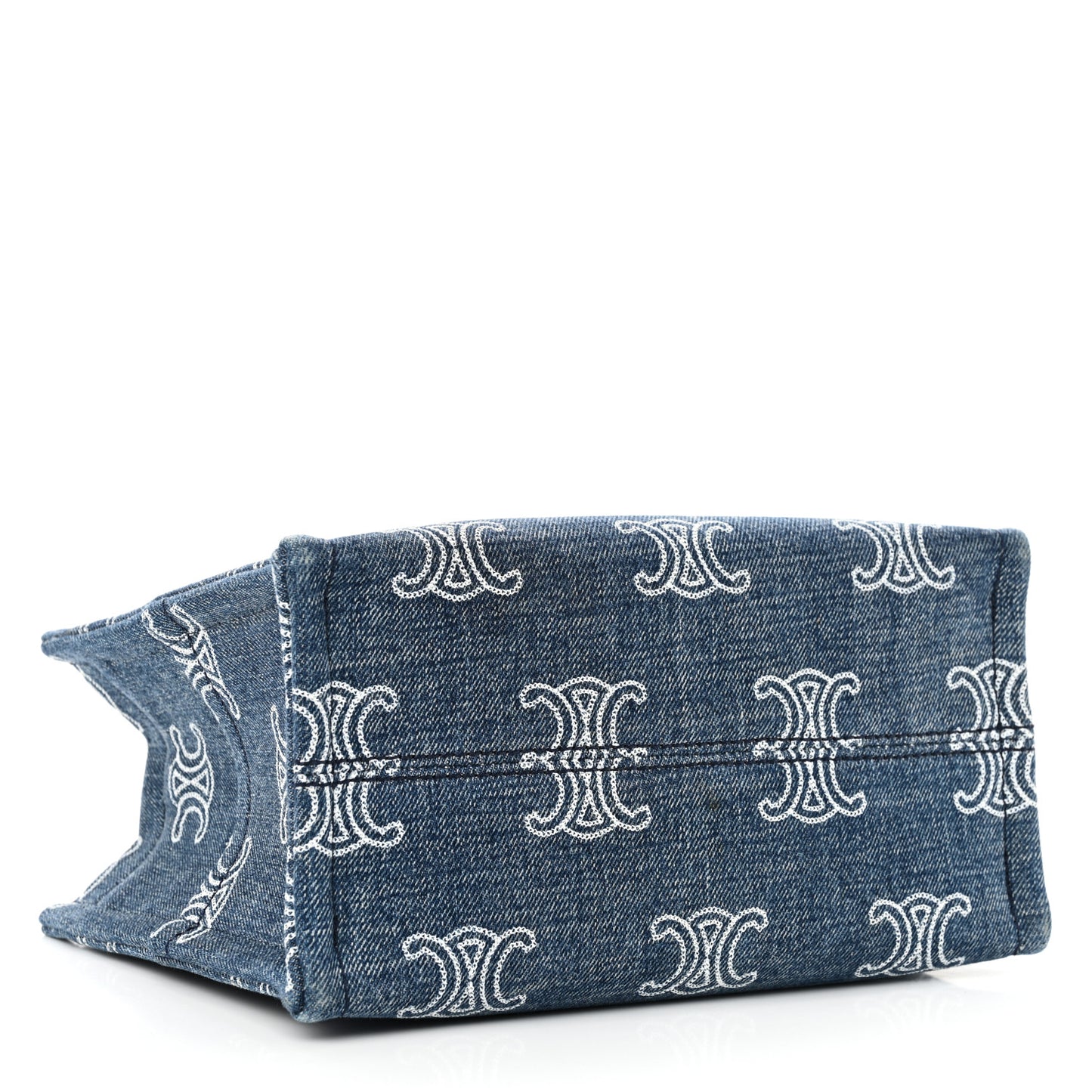 Denim Calfskin Triomphe Print Cabas Blue Tan