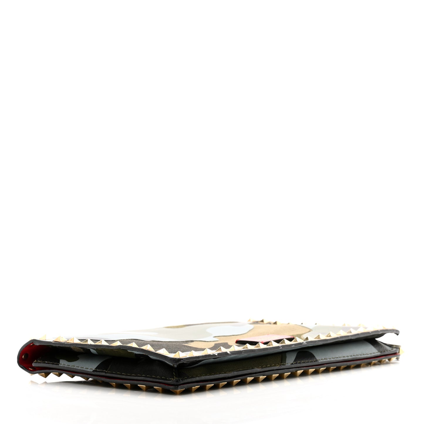 Nappa Canvas Camouflage Rockstud Wristlet Clutch Verde Rouge