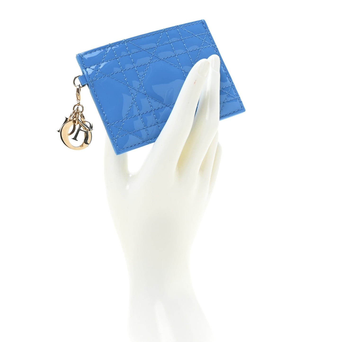 Patent Cannage Lady Dior Card Holder Blue