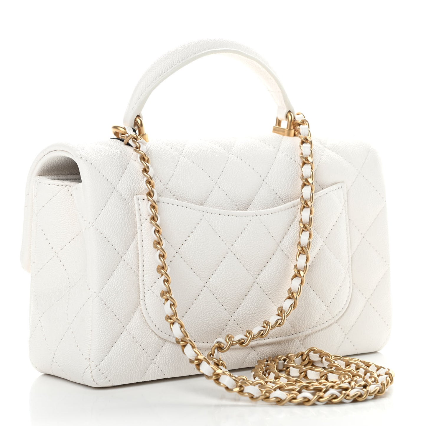 Caviar Quilted Mini Top Handle Rectangular Flap White