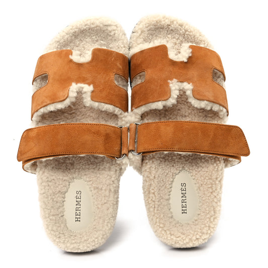 Suede Goatskin Woolskin Womens Chypre Sandals 40 Nude