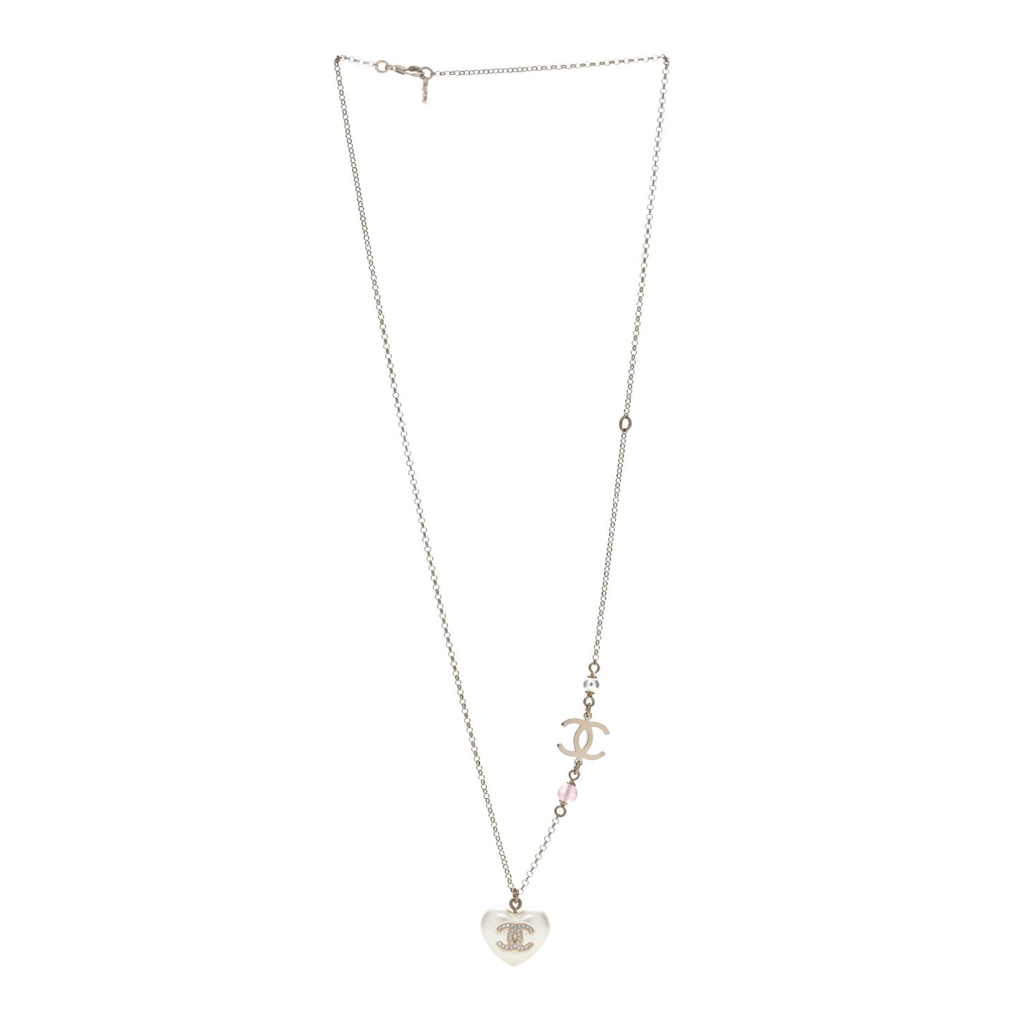 Resin Crystal CC Heart Necklace Pearly White Gold
