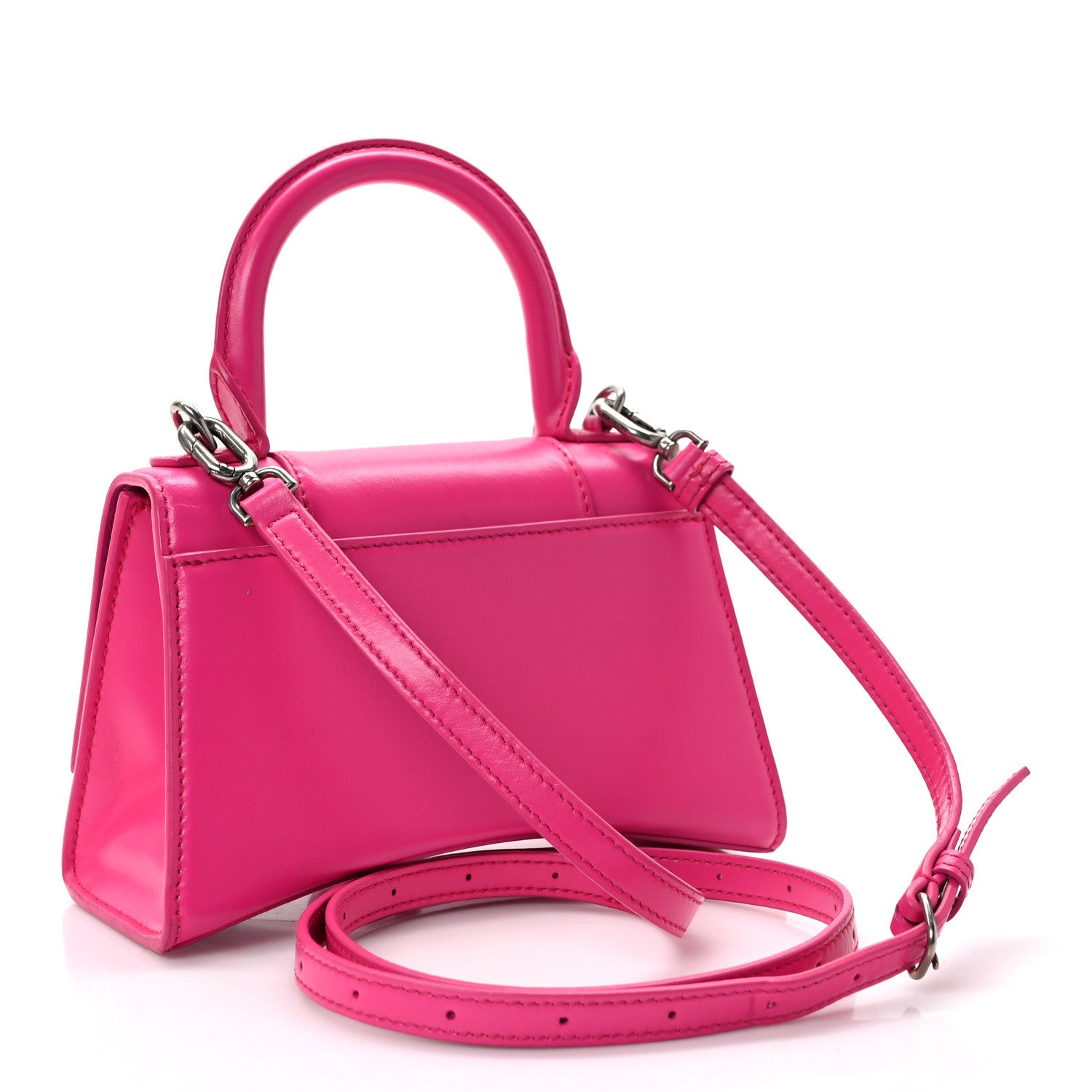 Balenciaga Shiny Box Calfskin Tonal B Hourglass Top Handle Bag XS Fuchsia 3 of 9