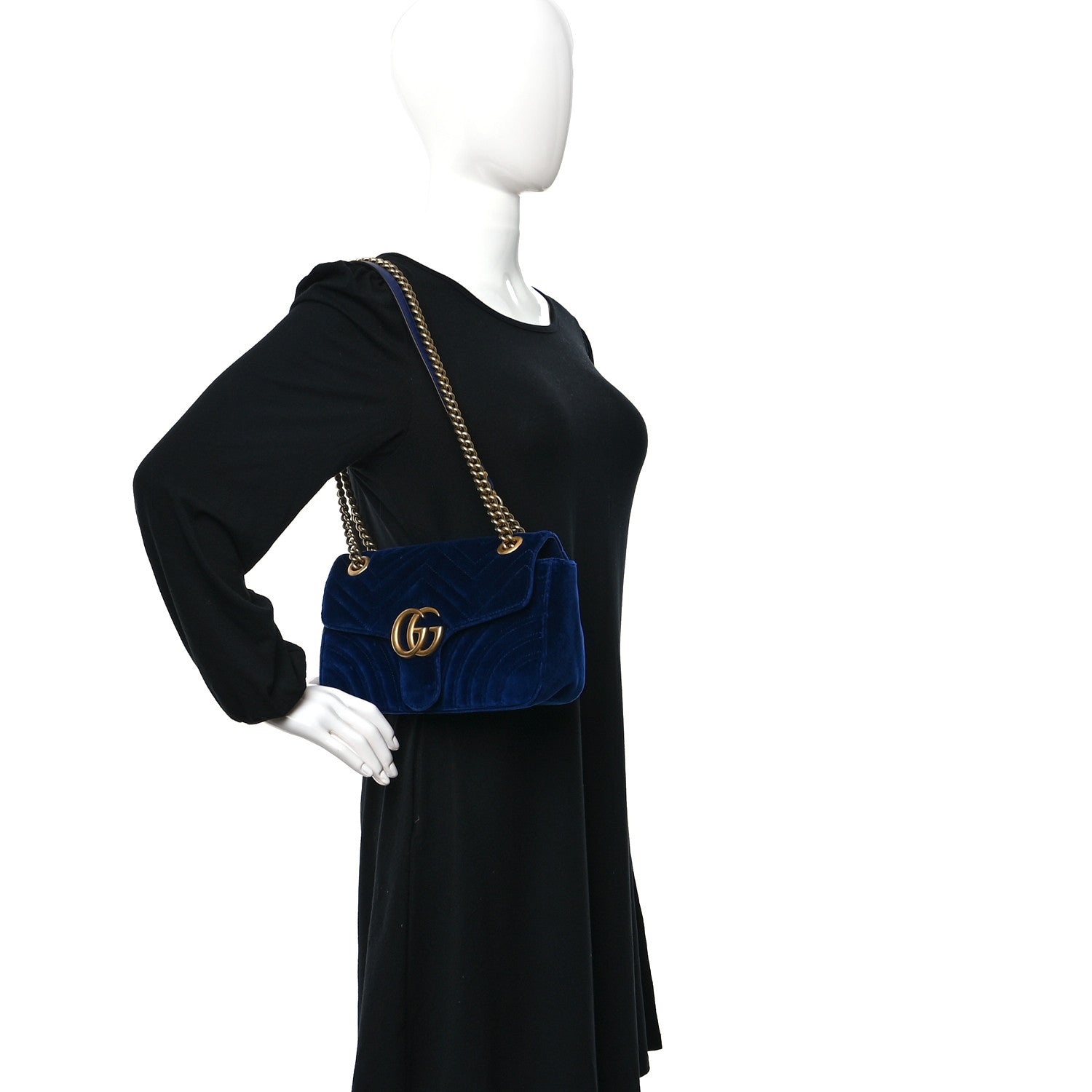 Gucci Velvet Matelasse Small GG Marmont Shoulder Bag Cobalt Blue 2 of 11