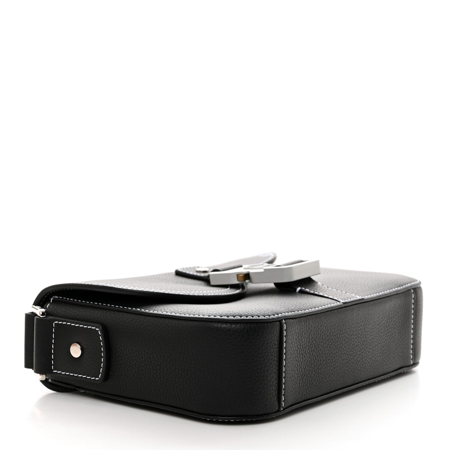 Grained Calfskin Small Saddle Messenger Bag Black