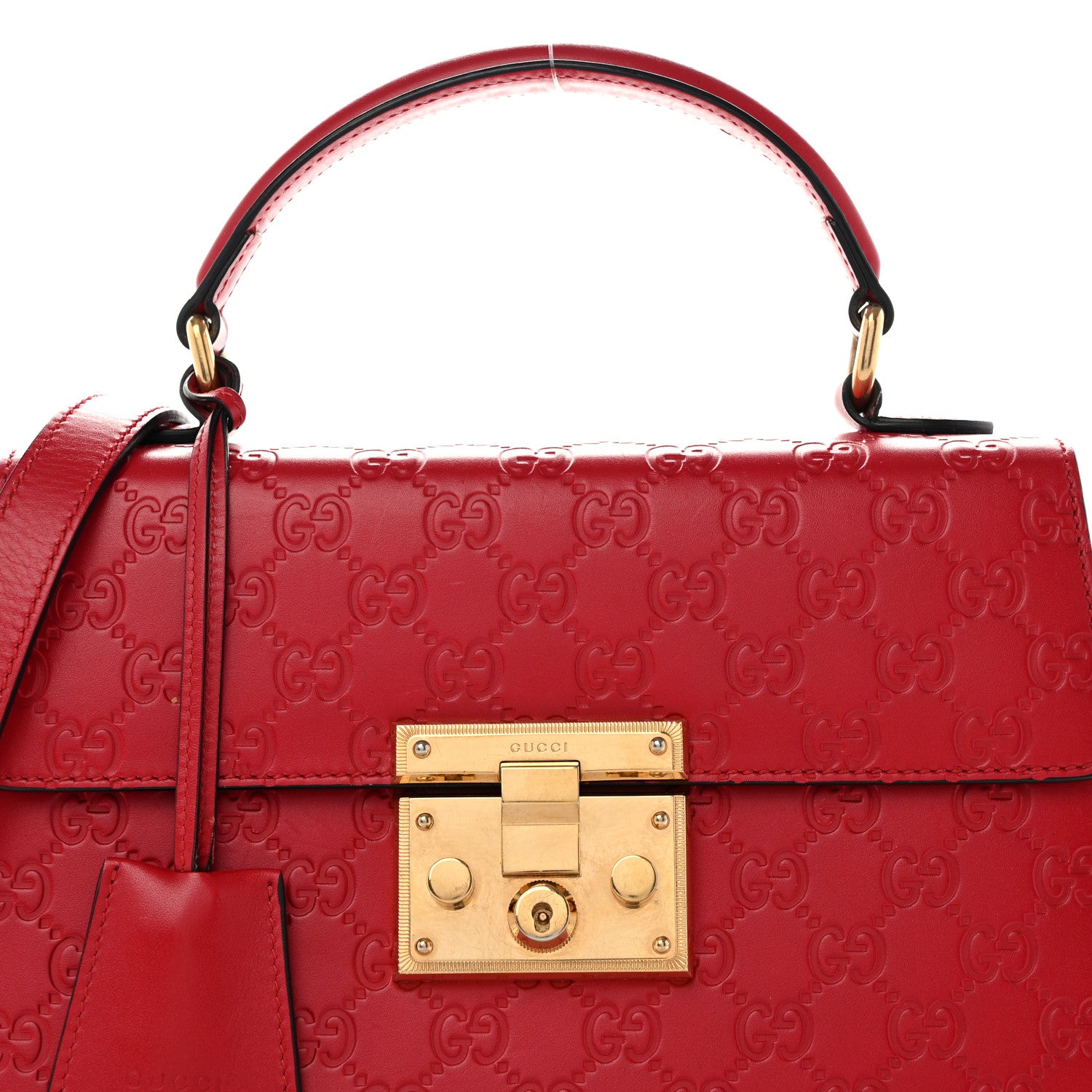 Gucci Guccissima Signature Small Padlock Top Handle Bag Hibiscus Red 8 of 11