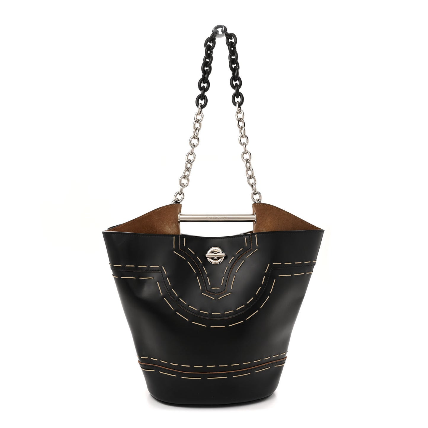 Calfskin Pickstitch Mini Top Handle Bucket Bag Black