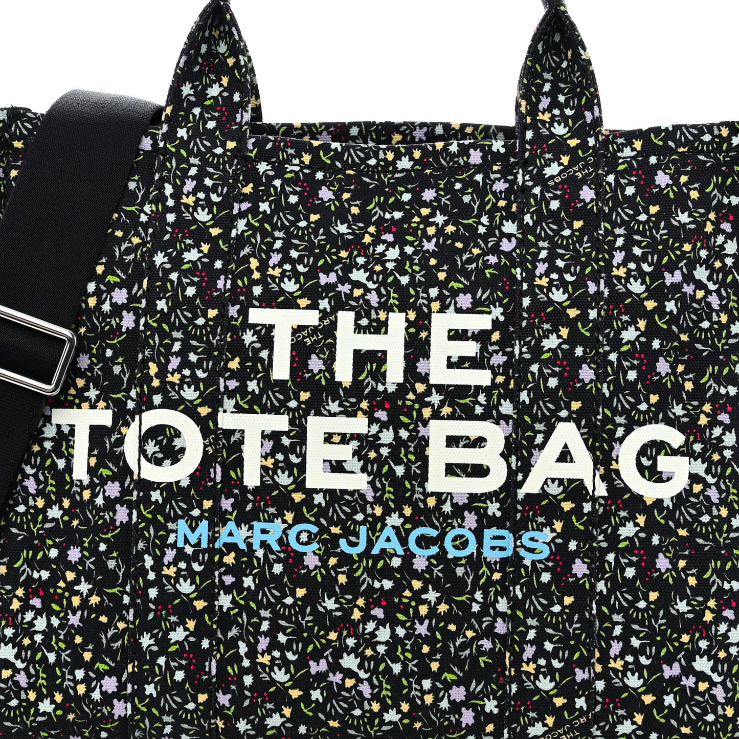 Cotton Canvas Floral Print Medium The Traveler Tote Bag Black