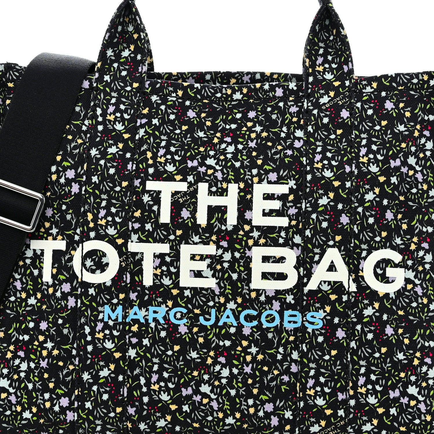 Marc Jacobs Cotton Canvas Floral Print Medium The Traveler Tote Bag Black 8 of 10