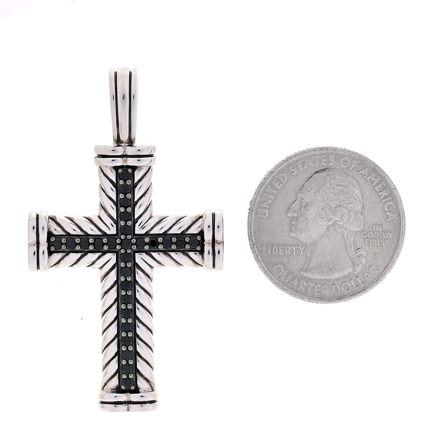 Sterling Silver Pave Black Diamond Chevron Cross Pendant