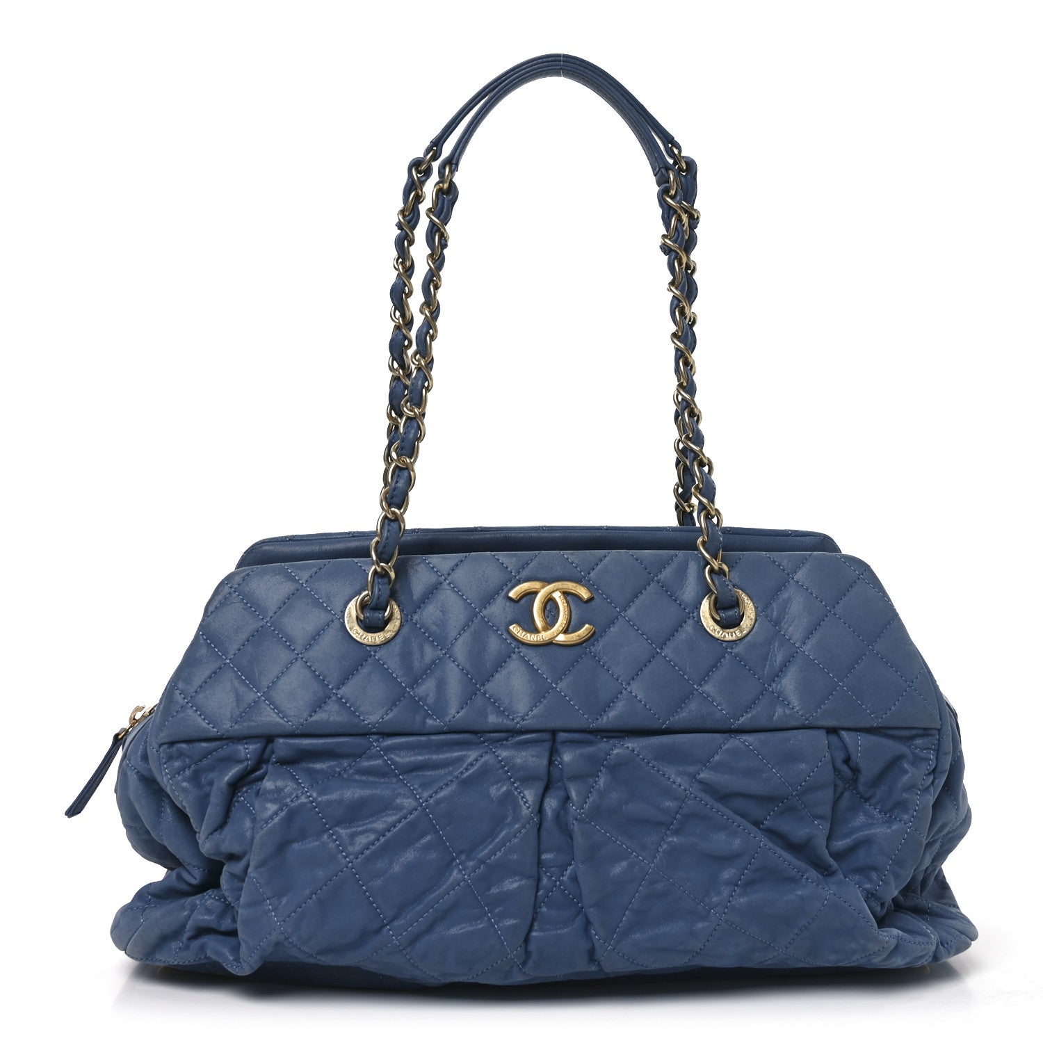 Chanel Iridescent Calfskin Chic Quilt Bowling Bag Blue 1858833