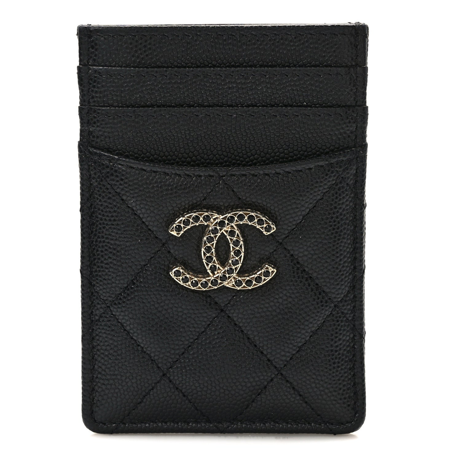 Chanel Caviar Quilted Crystal Vertical Card Holder Black 1 of 9