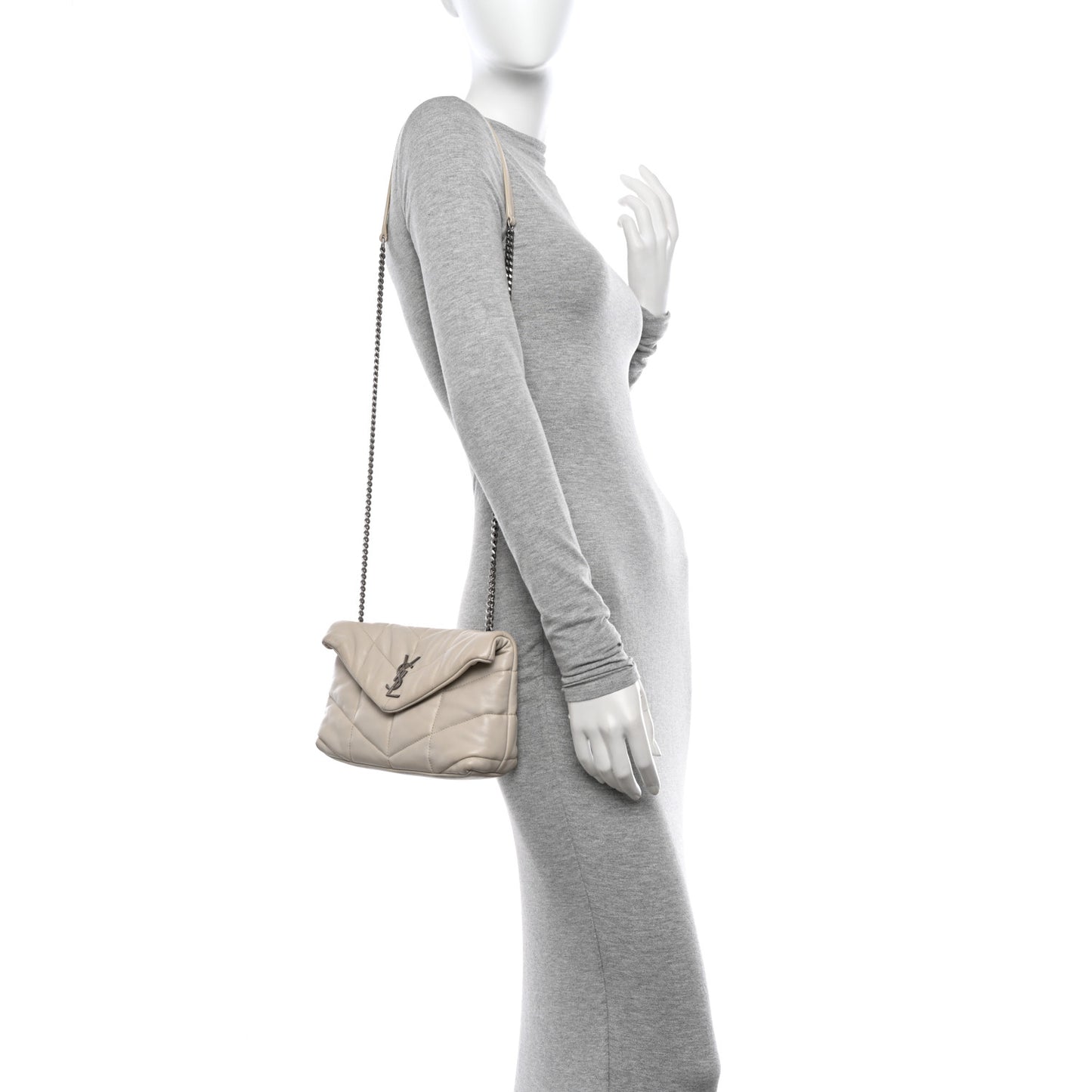 Lambskin Quilted Mini Loulou Puffer Monogram Chain Satchel Crema Soft