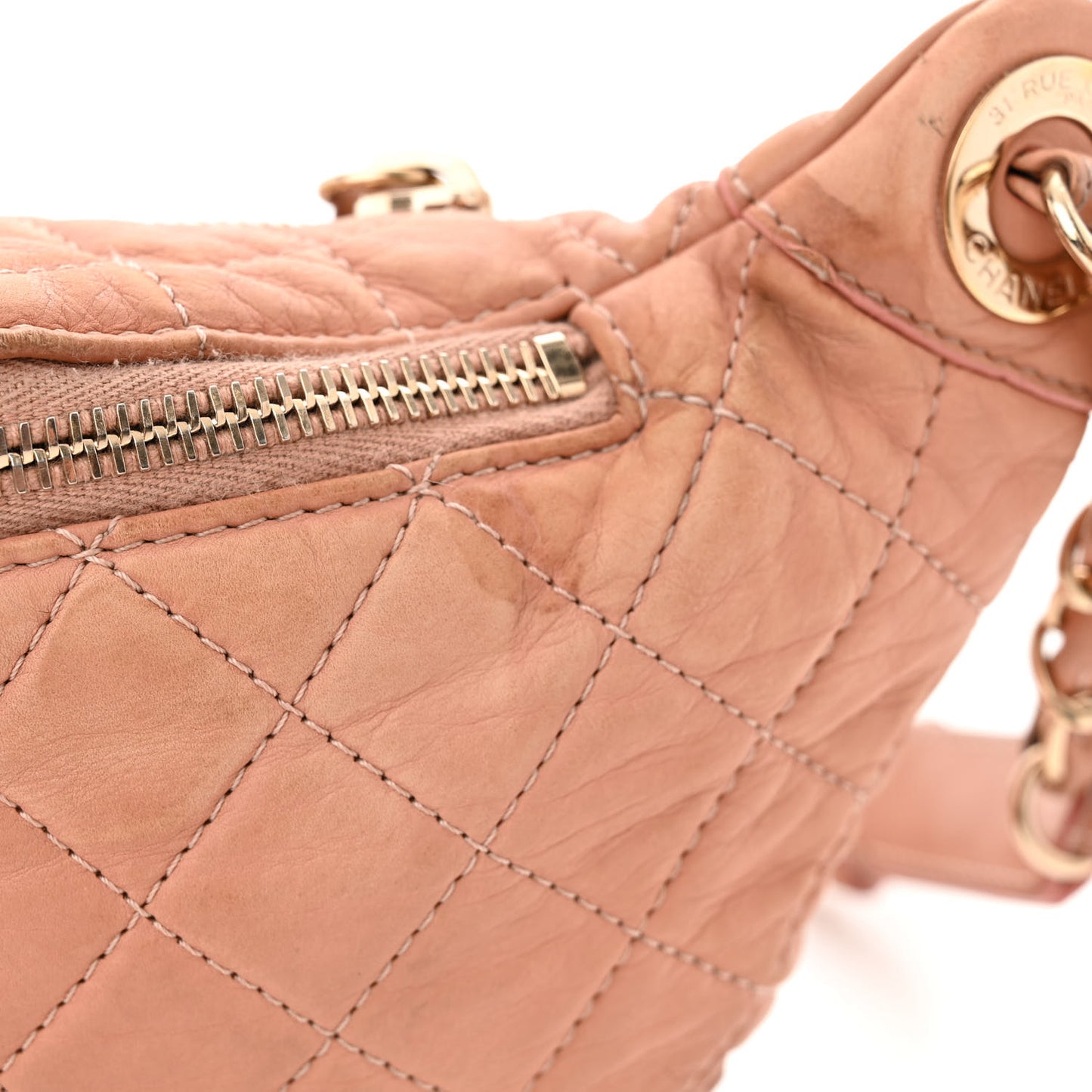 Calfskin Quilted Banane Waist Bag Fanny Pack Pink