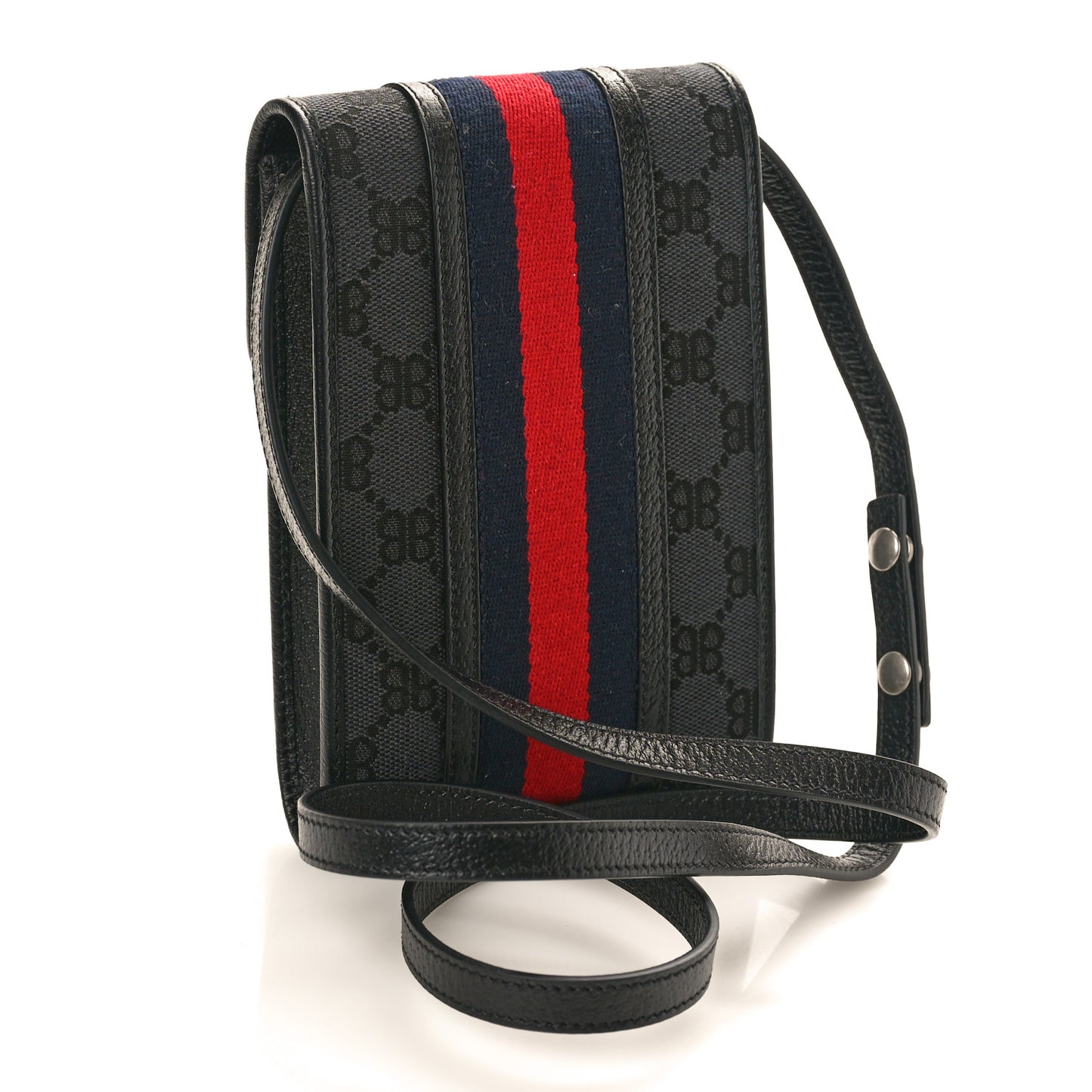 X BALENCIAGA BB Monogram Web Ophidia Phone Crossbody Bag Black