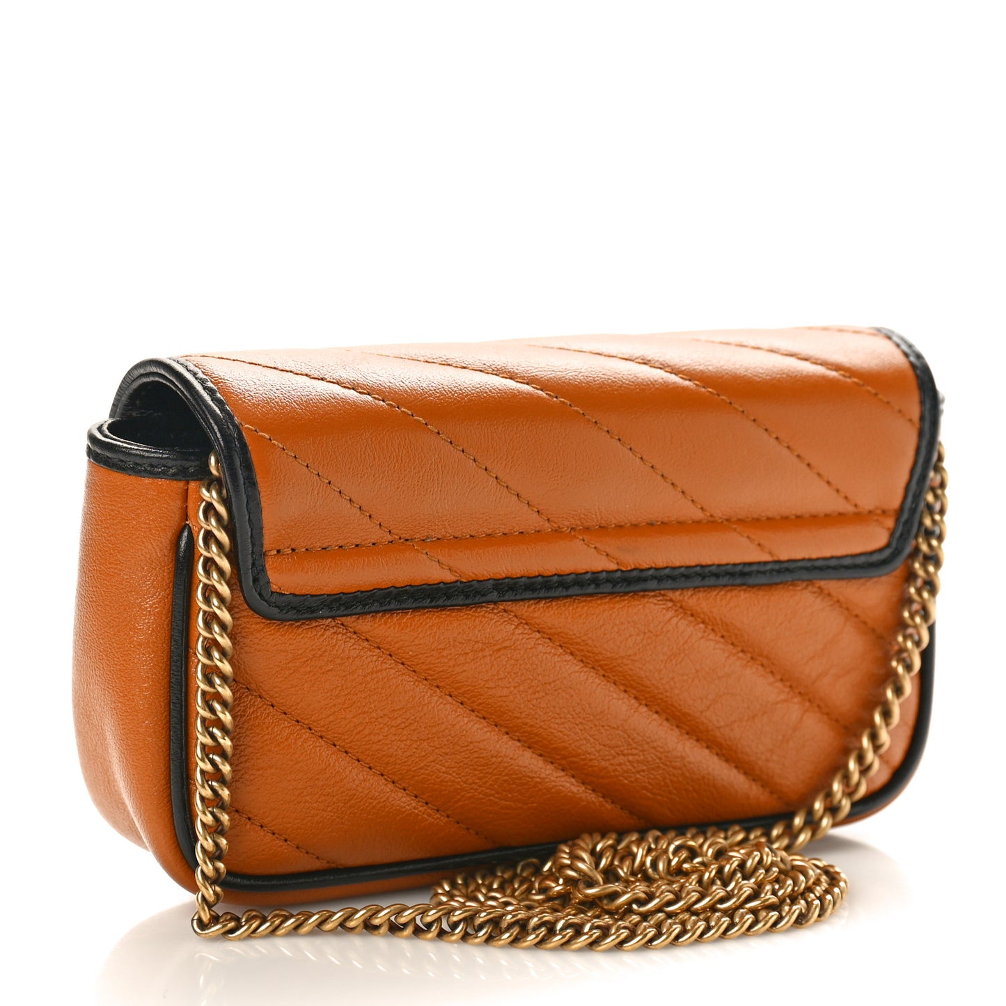Vintage Effect Calfskin Matelasse Diagonal Super Mini GG Marmont Shoulder Bag Cognac Black