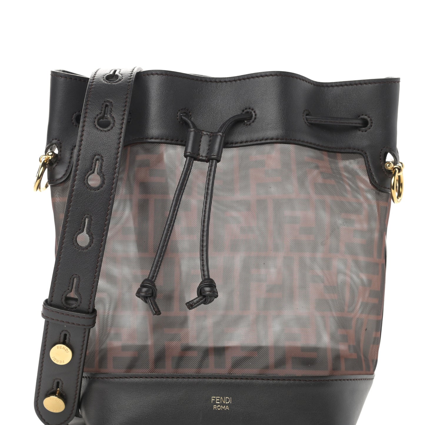 Mesh Vitello Grace F is Fendi FF 1974 Grande Mon Tresor Bucket Bag Marrone Black Ebano