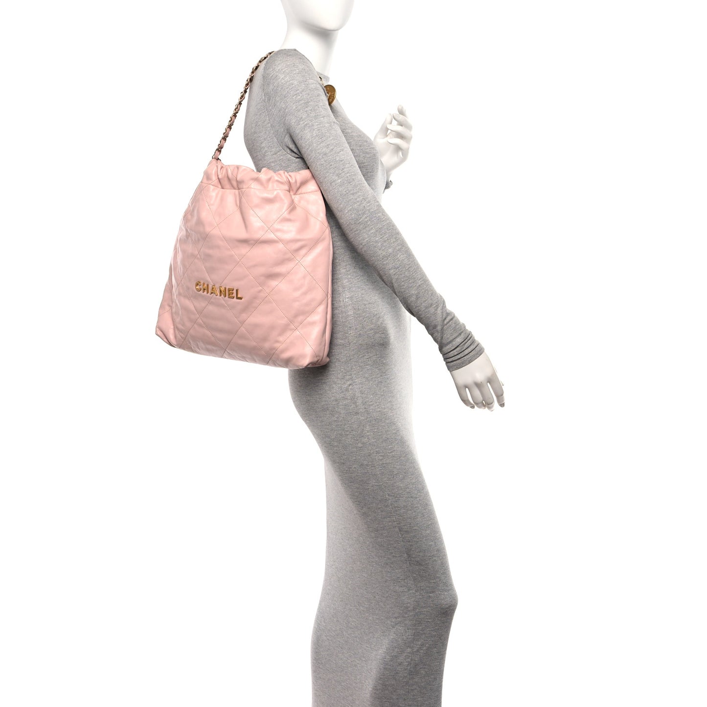 Shiny Calfskin Quilted Chanel 22 Pink