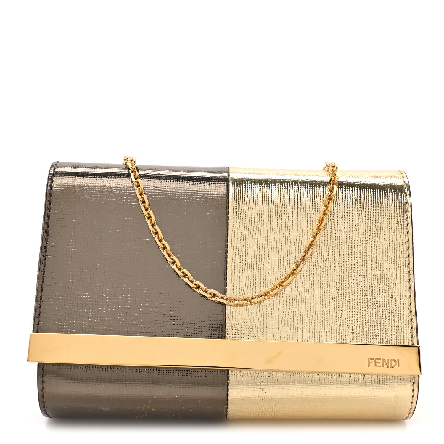 Fendi Vitello Mirror Elite Bi-Color Mini Rush Clutch Bronze Gold