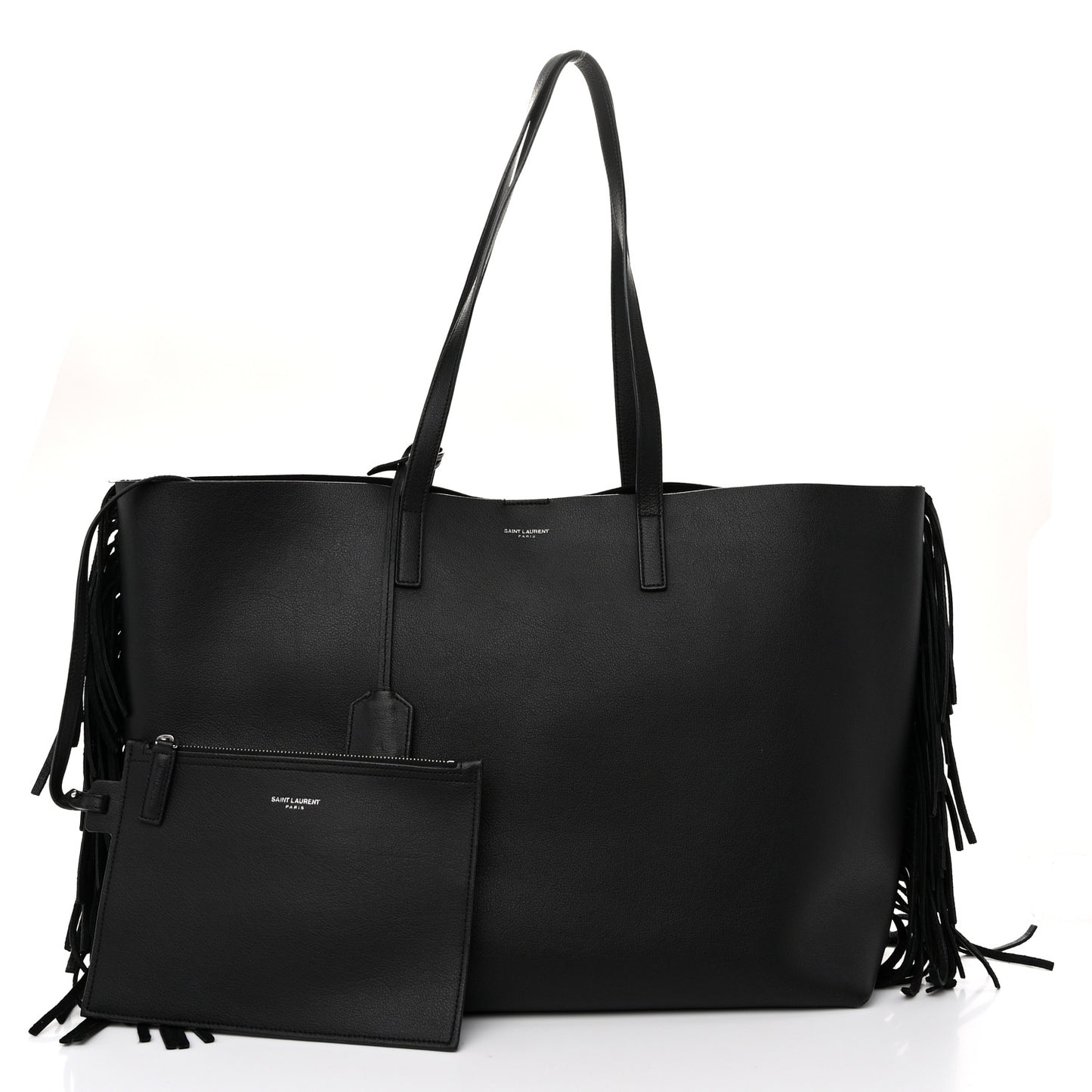 Calfskin Large Fringe Shopping Tote Black