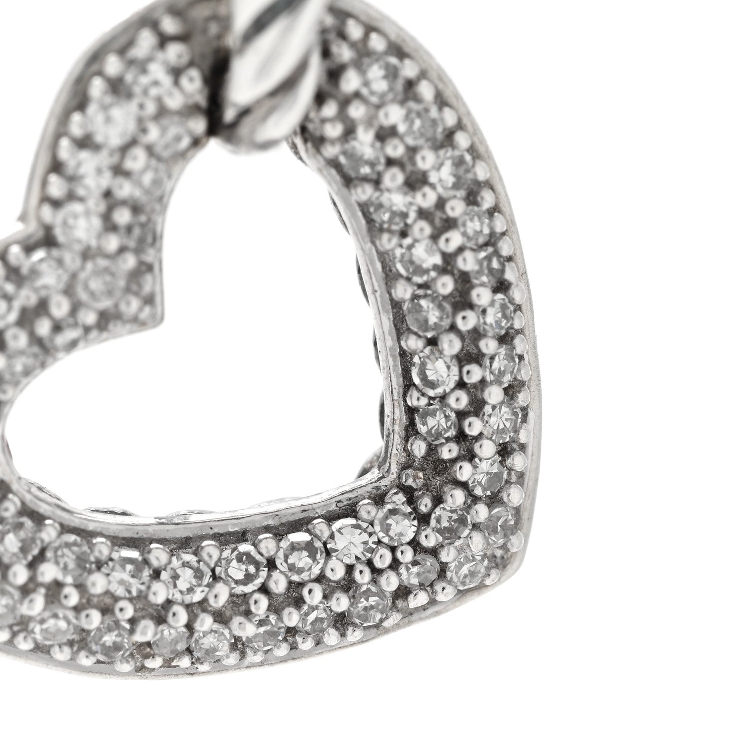 David Yurman Sterling Silver Diamond Pave Heart Charm Pendant Wheat Chain Necklace 5 of 5