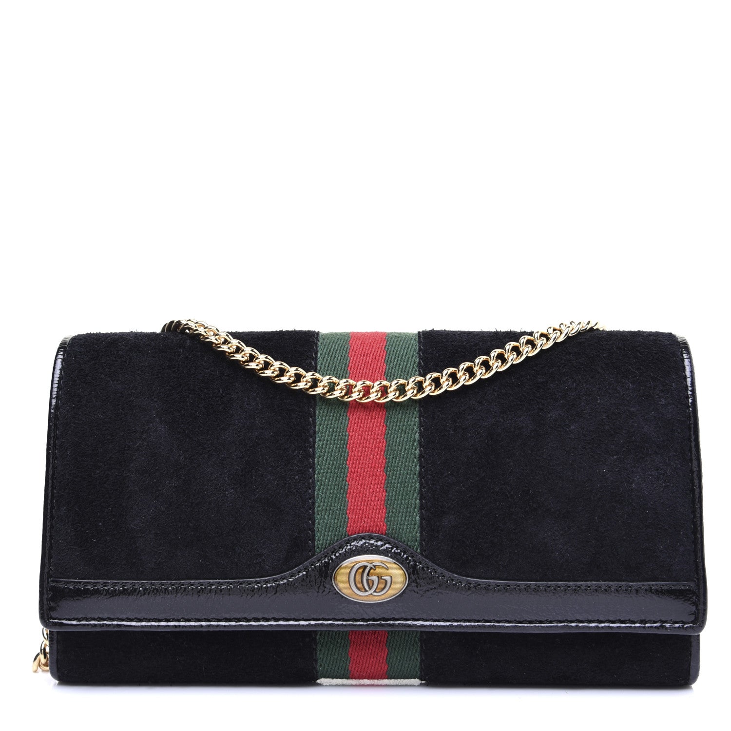 Gucci Suede Patent Web Ophidia Wallet On Chain Black 1 of 13