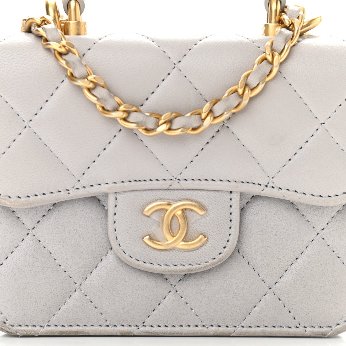 Lambskin Quilted Top Handle Flap Coin Purse With Chain Grey