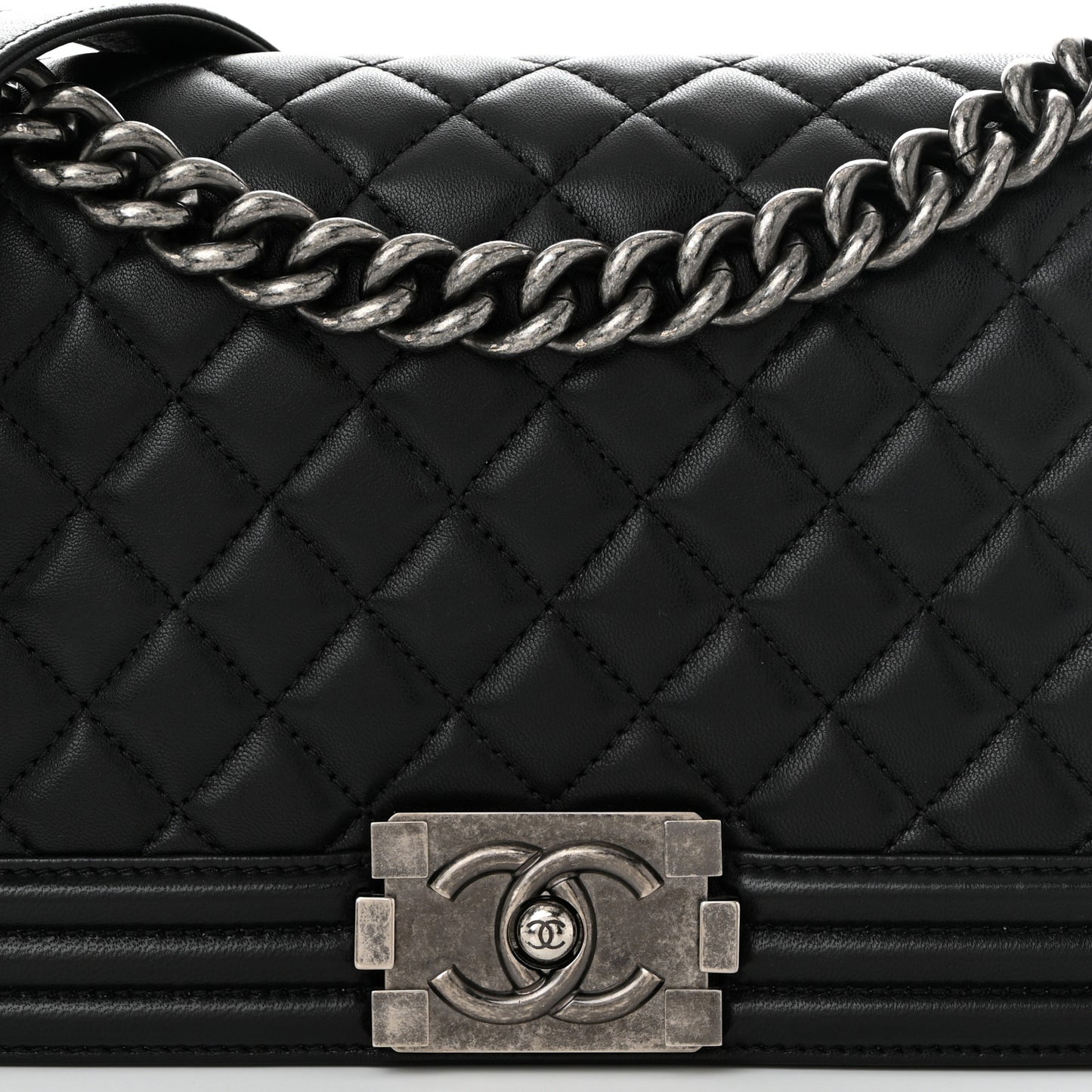 Lambskin Quilted Medium Boy Flap Black