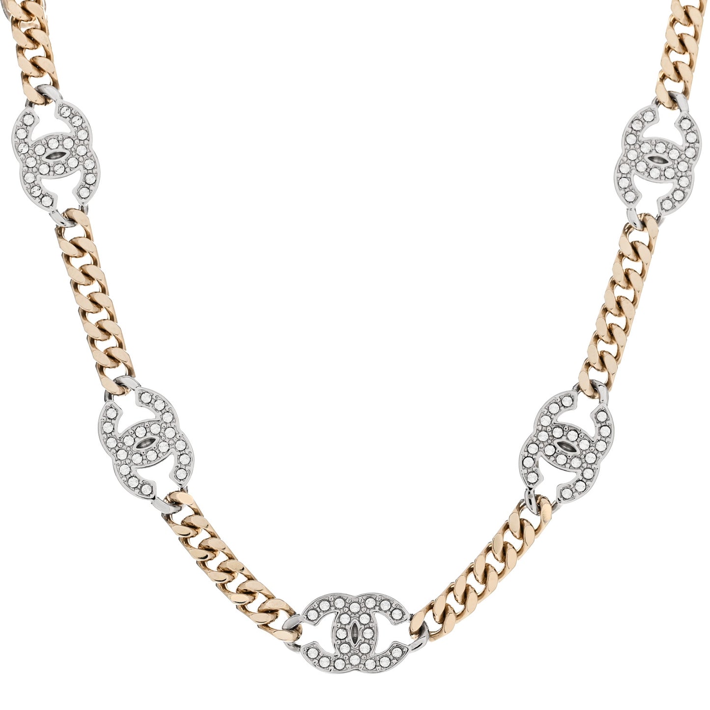 Crystal Chain CC Link Choker Gold Silver