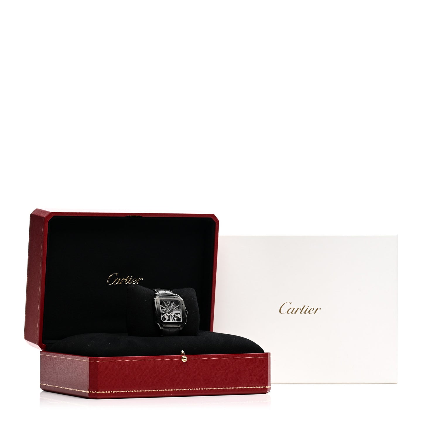 ADLC Stainless Steel Alligator 39.8mm Santos De Cartier Skeleton Manual Winding Watch Black