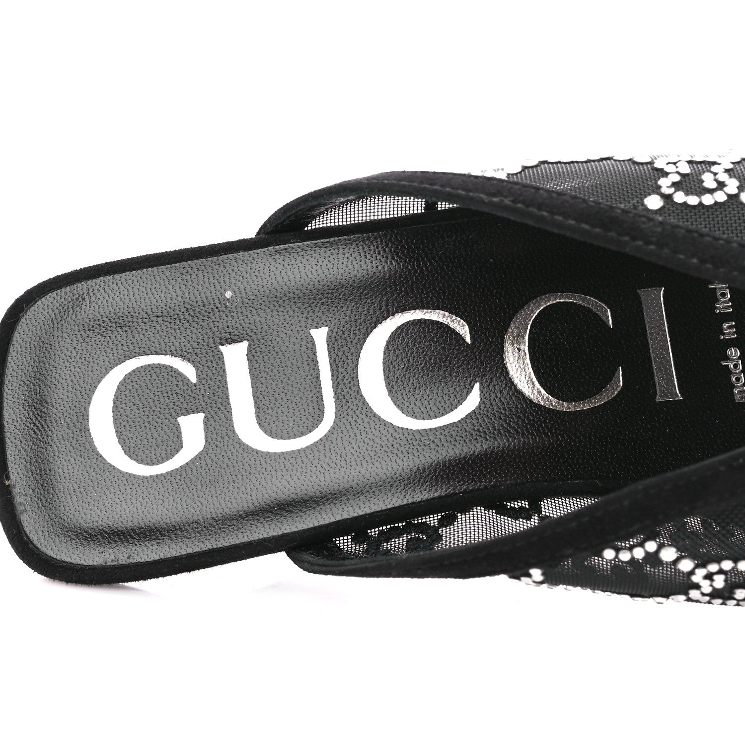 Gucci Tela Retino Kid Scamosciato Crystal GG Monogram Square G 95mm Slide Sandals 38 Black 8 of 10