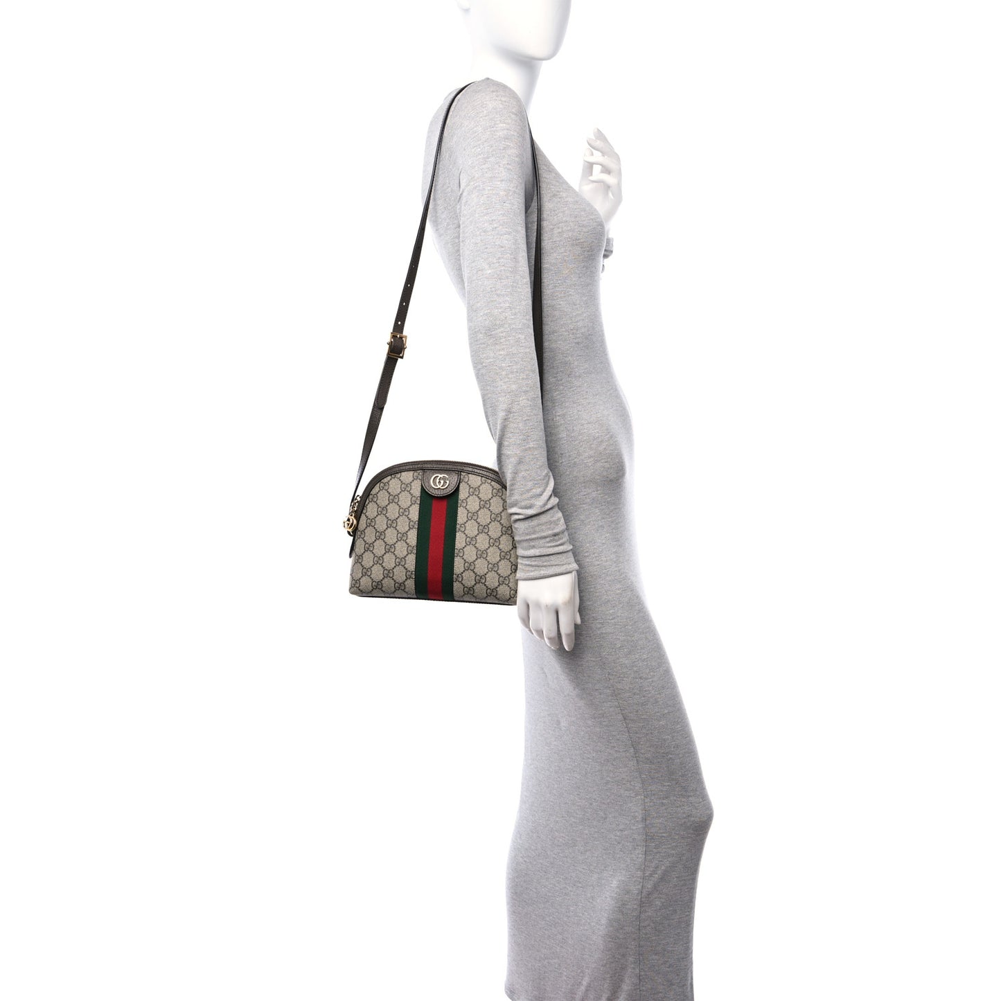 GG Supreme Monogram Textured Dollar Calfskin Web Small Ophidia Dome Shoulder Bag Beige Ebony New Acero