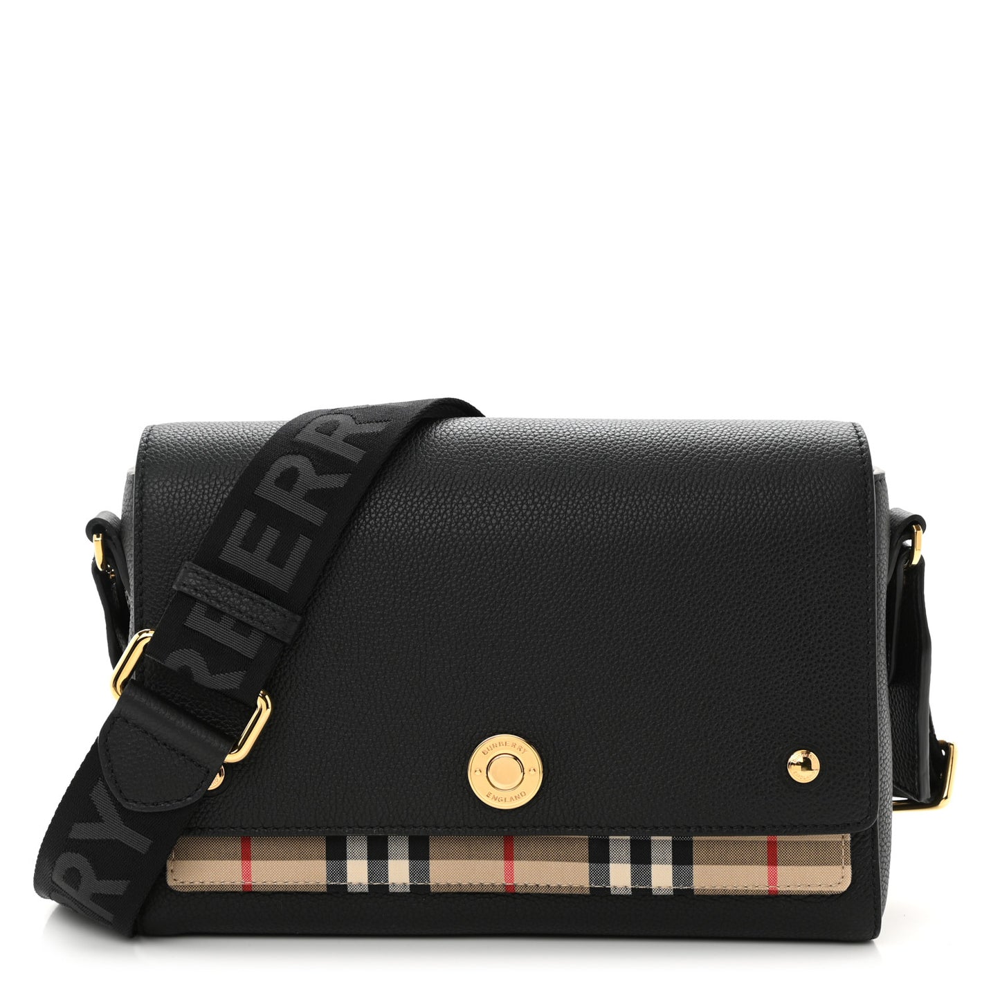 Grainy Calfskin Vintage Check Note Crossbody Bag Black