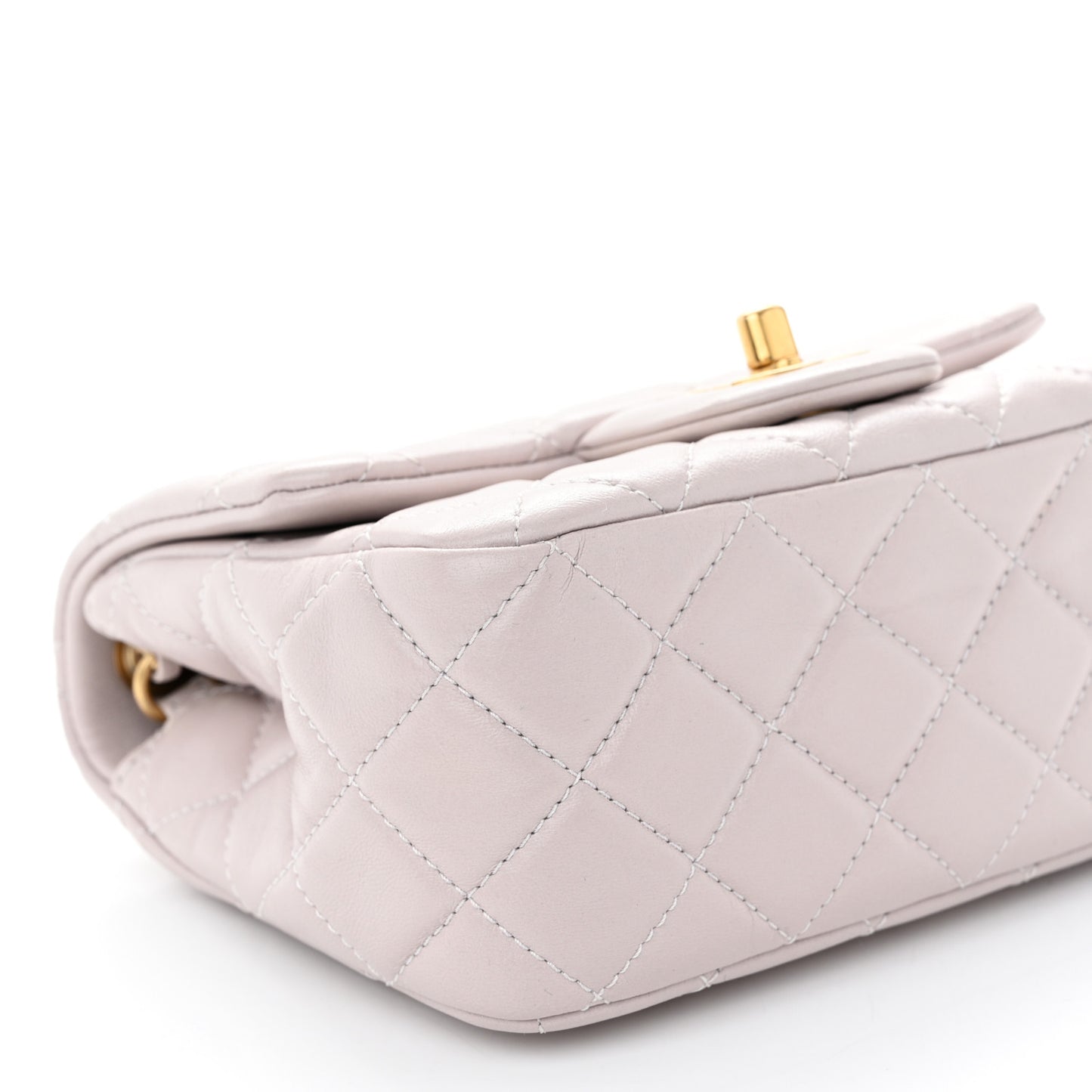 Lambskin Quilted Mini Pearl Crush Flap Light Purple