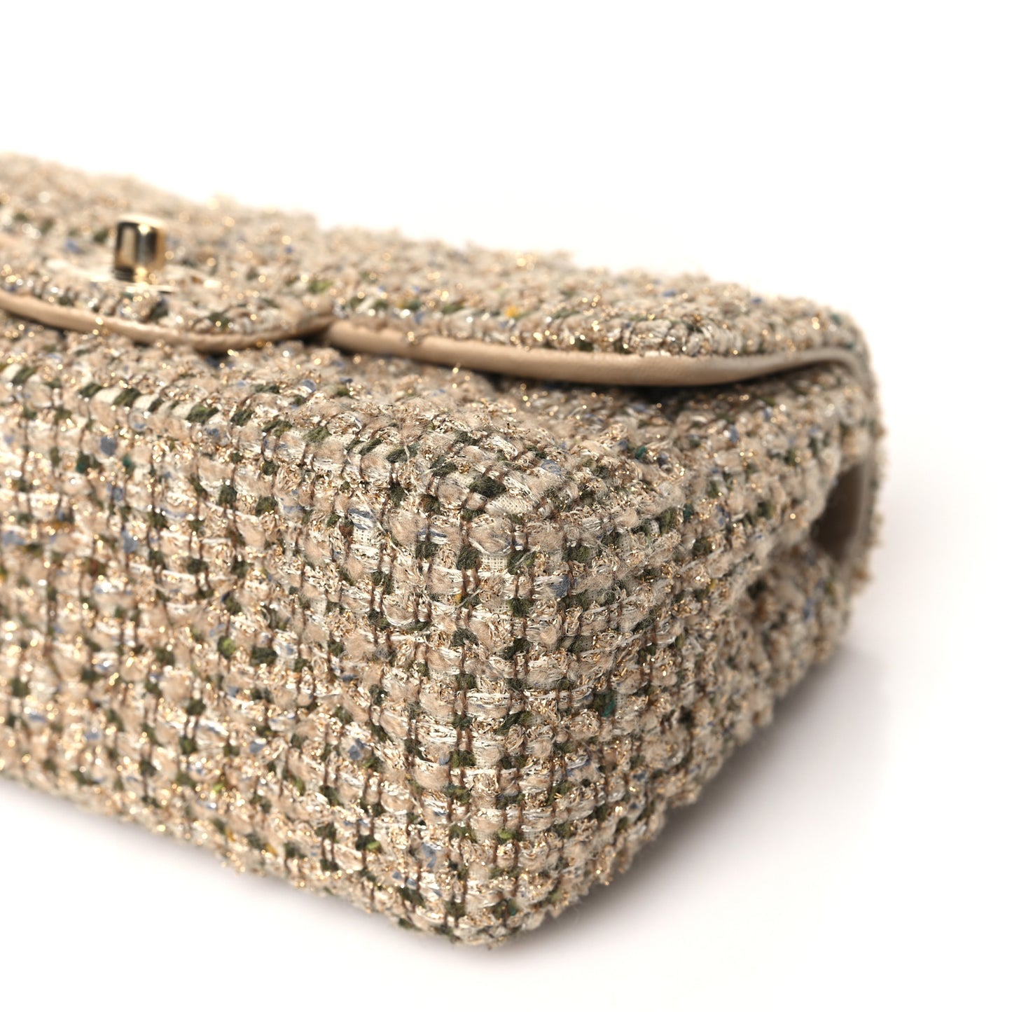 Tweed Quilted Mini Rectangular Flap Beige